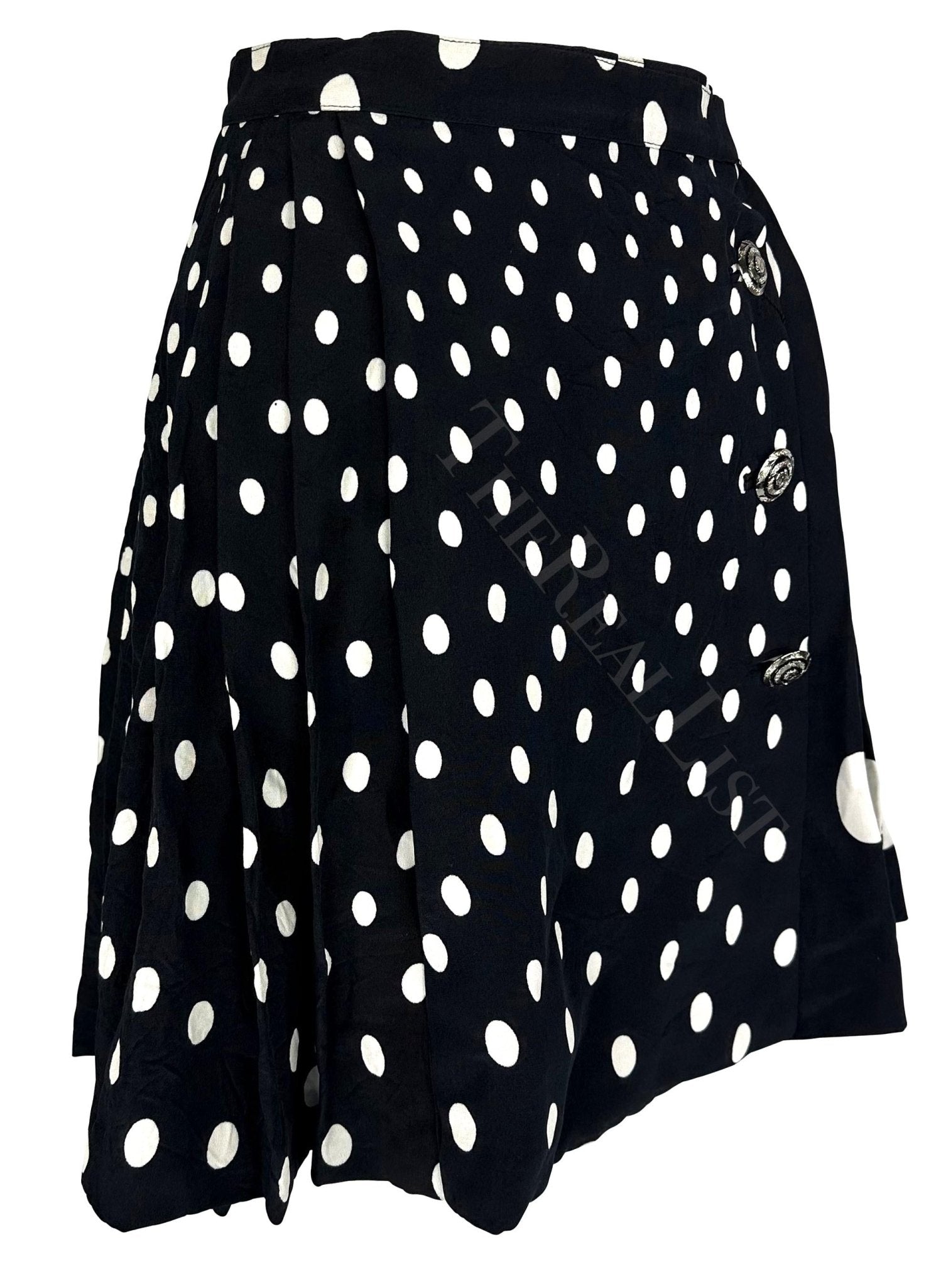 NWT S/S 1994 Gianni Versace Black White Polka Dot Pleated Wrap Skirt - RealList