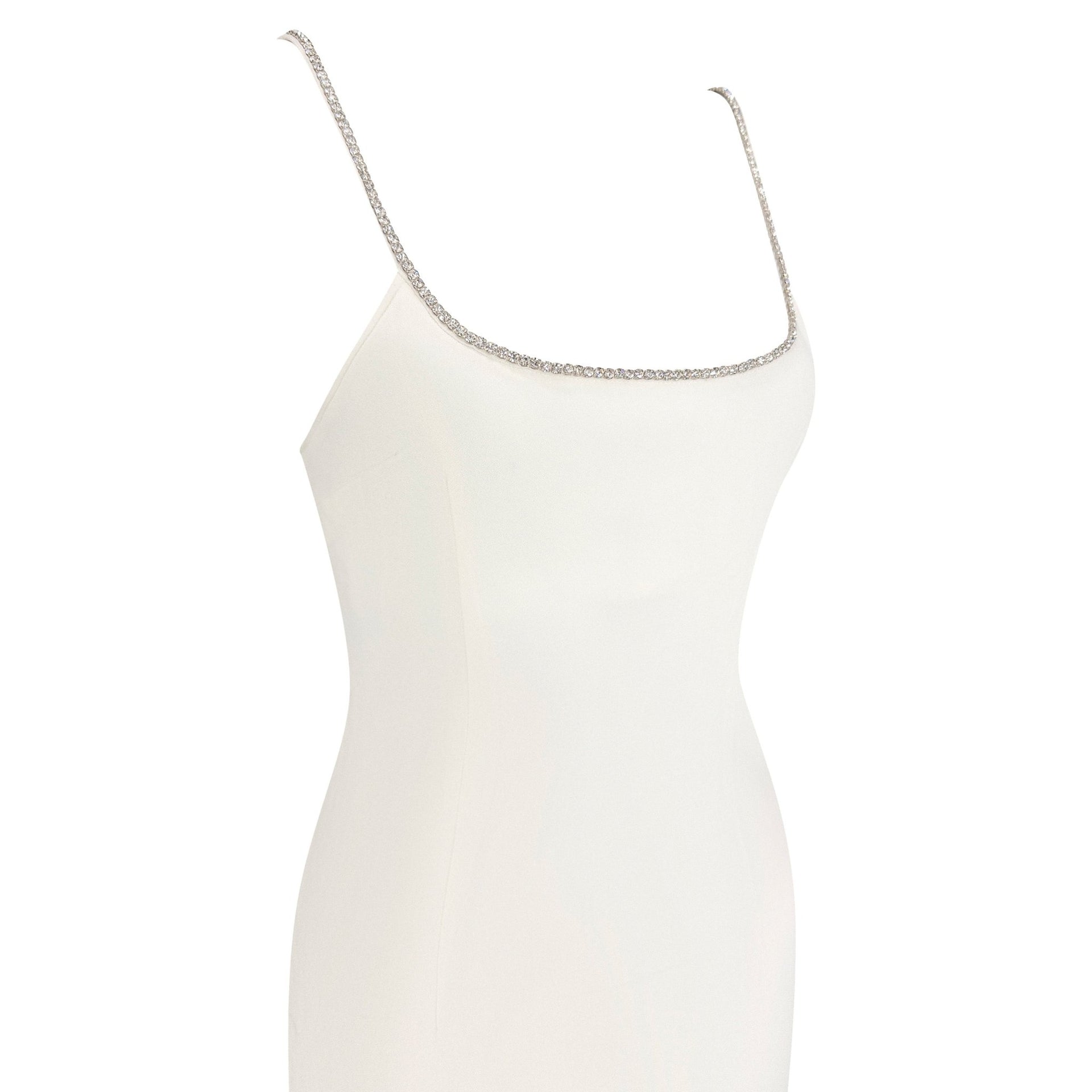 NWT S/S 1995 Dolce & Gabbana White Silk Rhinestone Neckline Hourglass Pin Up Dress - RealList