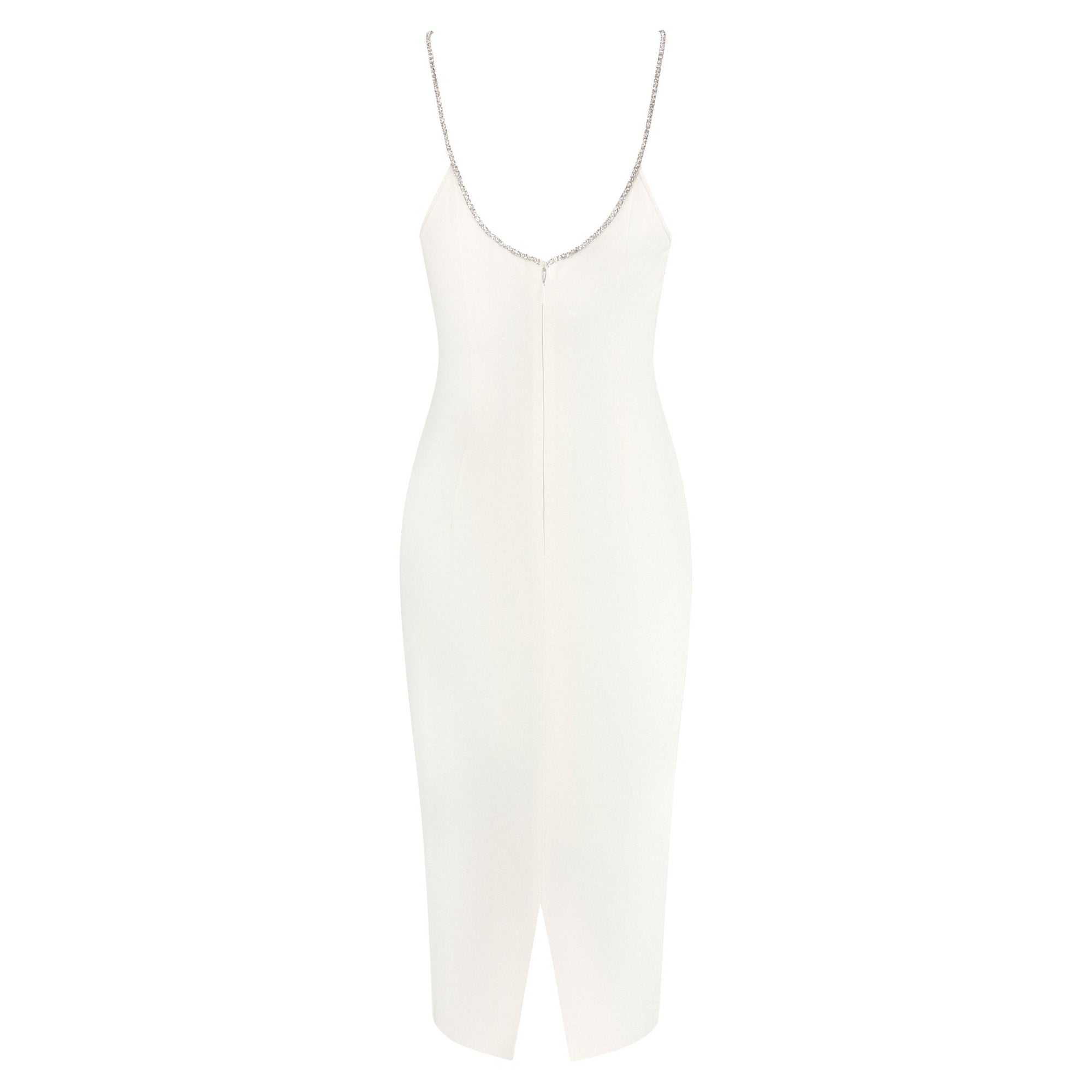 NWT S/S 1995 Dolce & Gabbana White Silk Rhinestone Neckline Hourglass Pin Up Dress - RealList