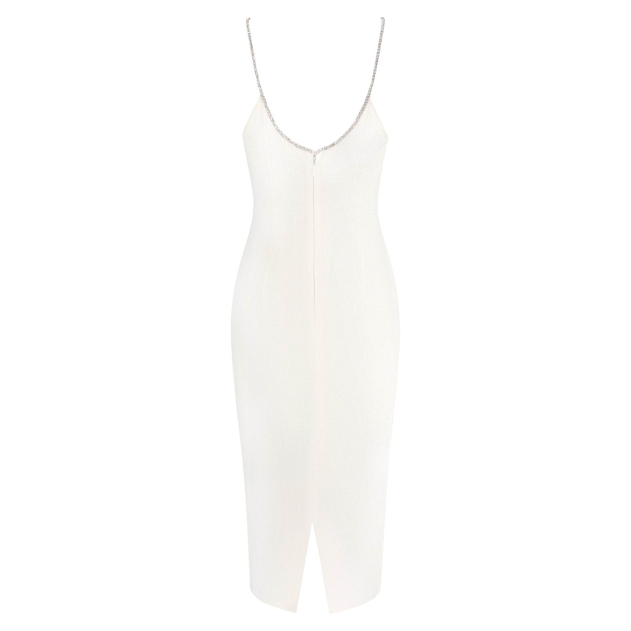 NWT S/S 1995 Dolce & Gabbana White Silk Rhinestone Neckline Hourglass Pin Up Dress - RealList