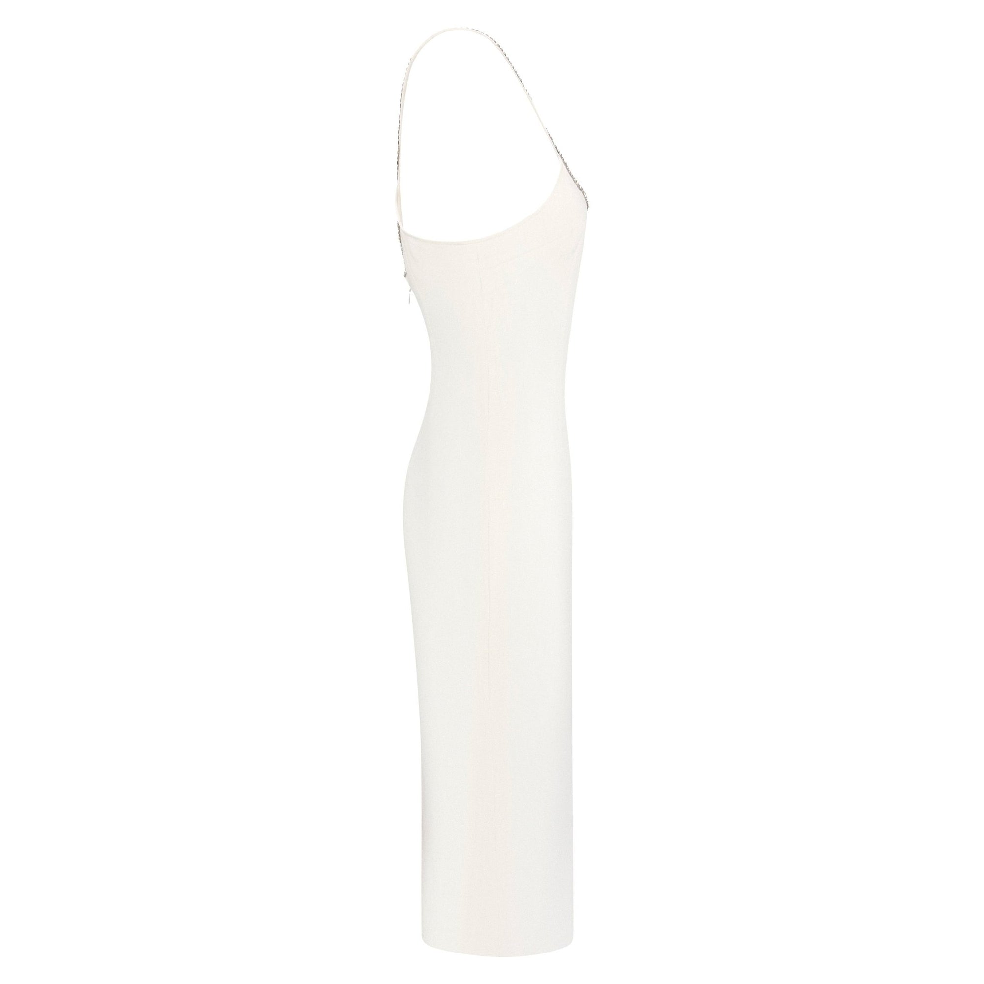 NWT S/S 1995 Dolce & Gabbana White Silk Rhinestone Neckline Hourglass Pin Up Dress - RealList
