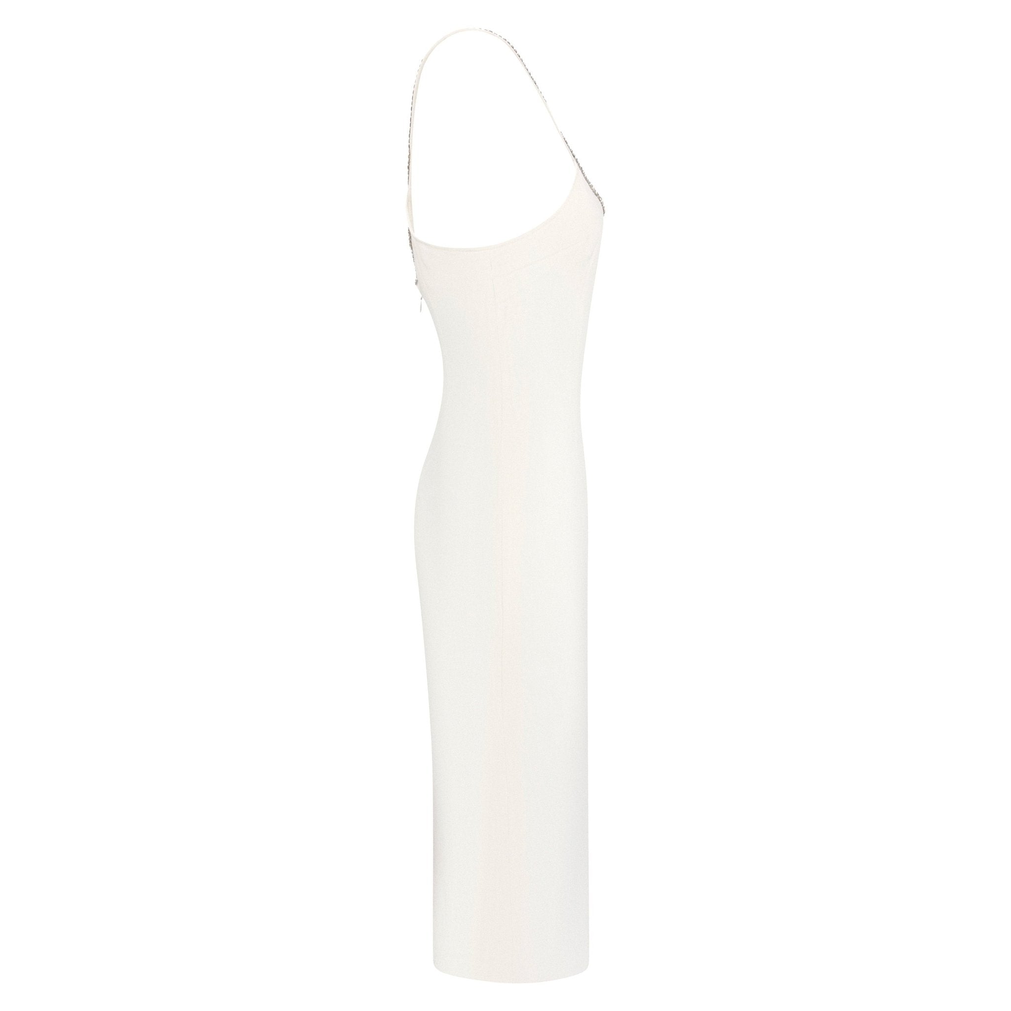 NWT S/S 1995 Dolce & Gabbana White Silk Rhinestone Neckline Hourglass Pin Up Dress - RealList