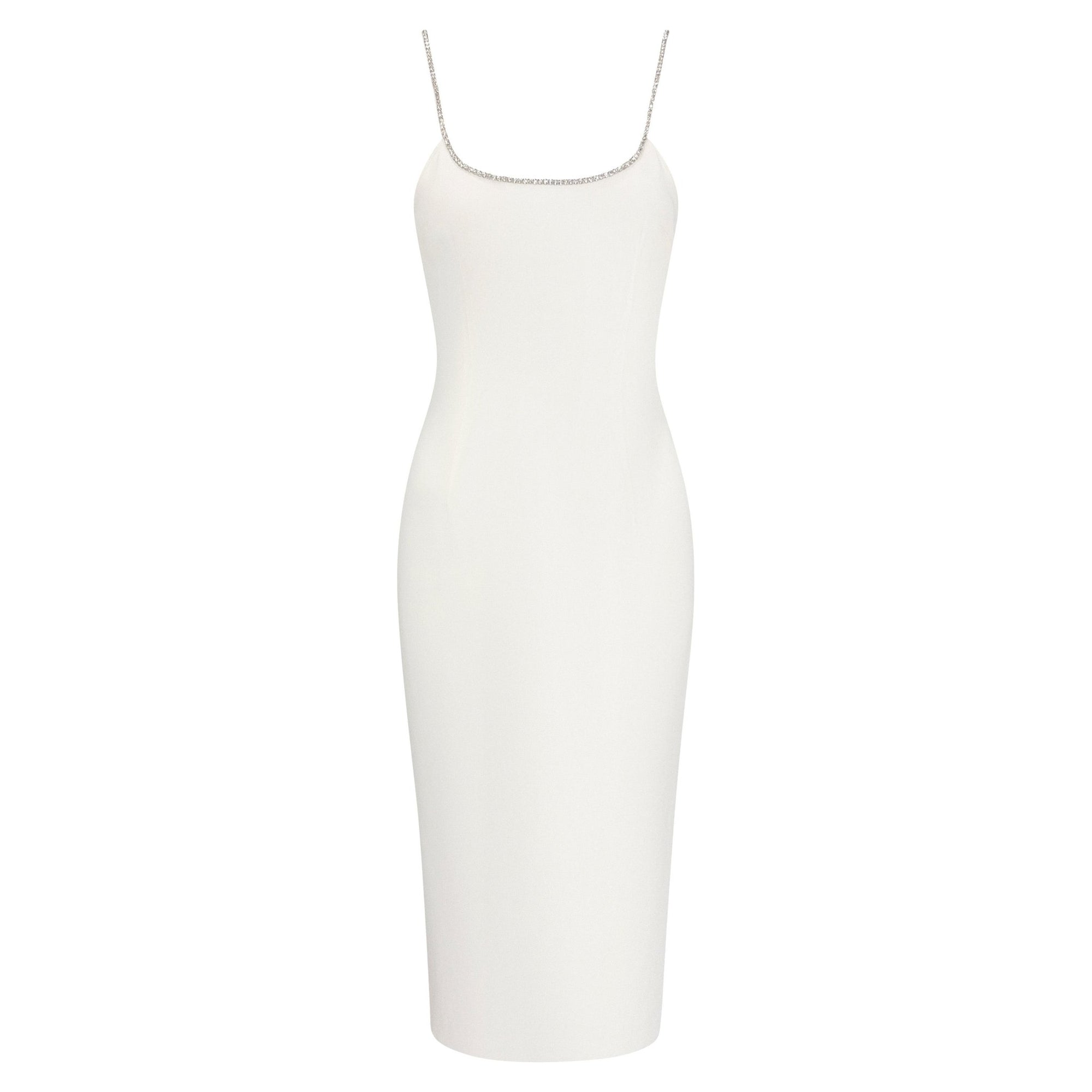 NWT S/S 1995 Dolce & Gabbana White Silk Rhinestone Neckline Hourglass Pin Up Dress - RealList