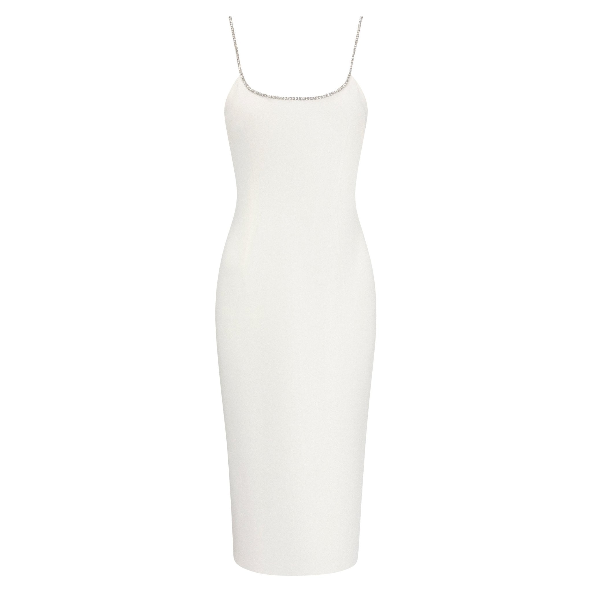 NWT S/S 1995 Dolce & Gabbana White Silk Rhinestone Neckline Hourglass Pin Up Dress - RealList