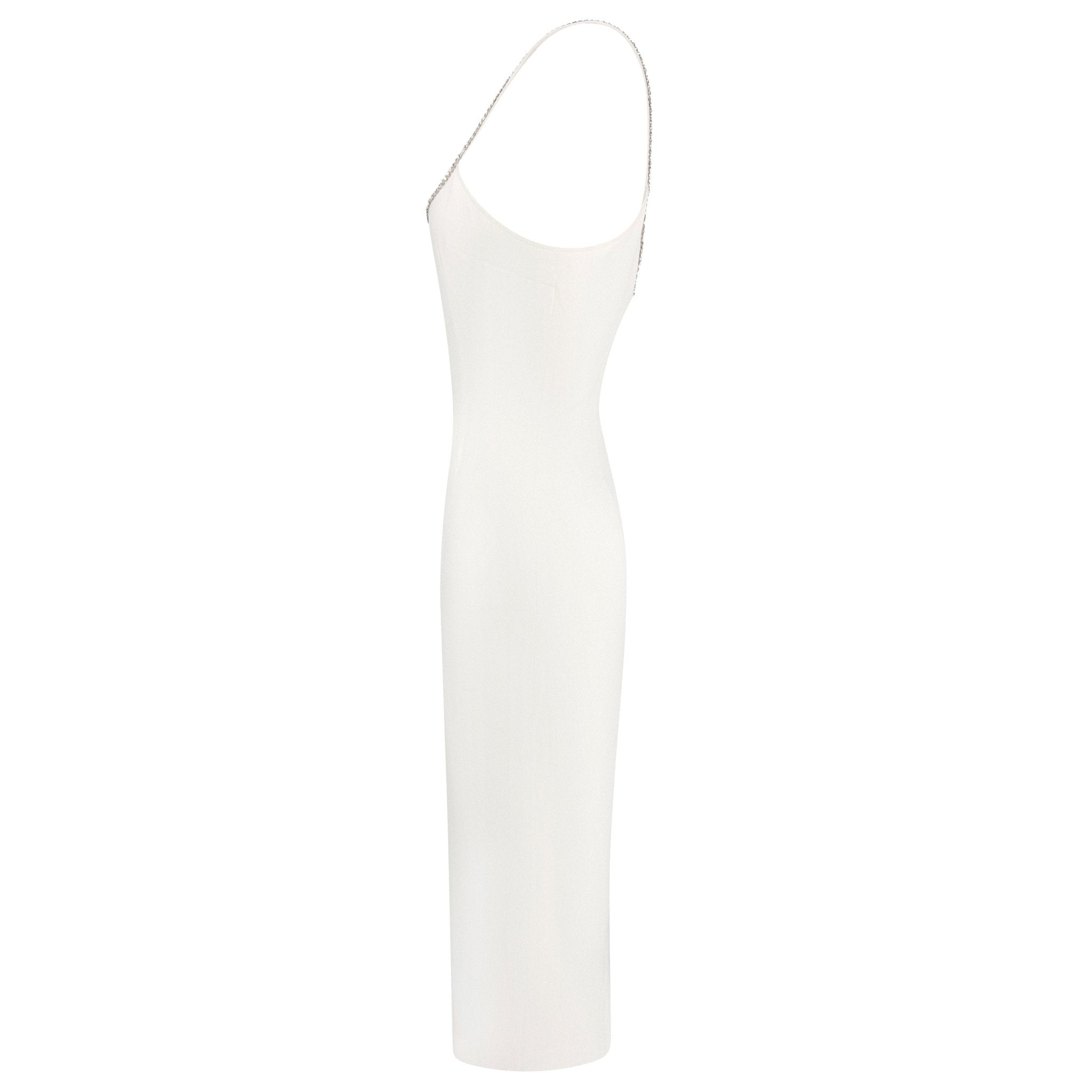 NWT S/S 1995 Dolce & Gabbana White Silk Rhinestone Neckline Hourglass Pin Up Dress - RealList