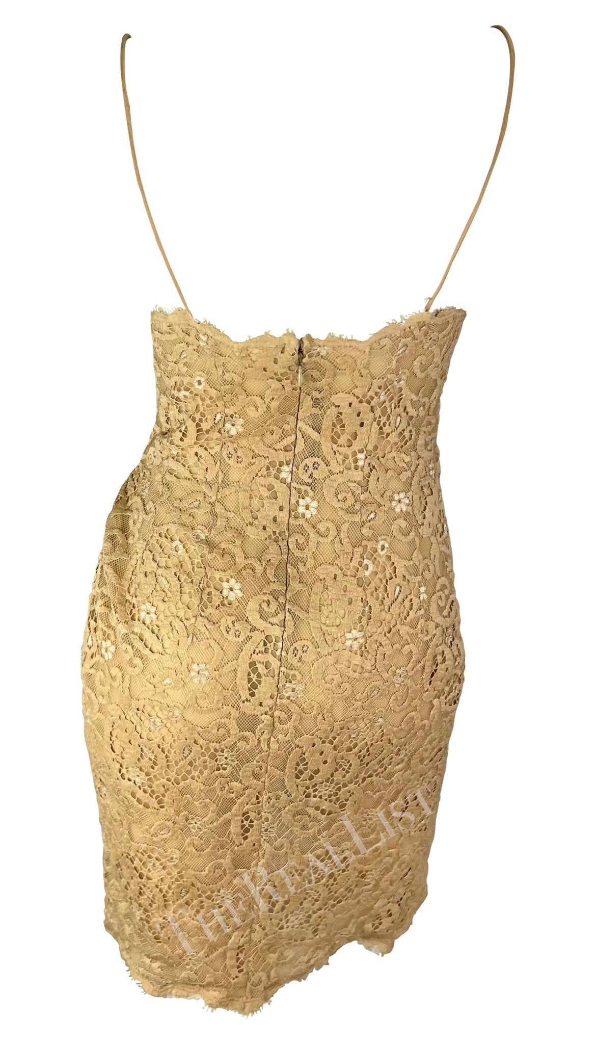 NWT S/S 1995 Donna Karan Runway Beige Lace Wrap Style Slip Dress - RealList