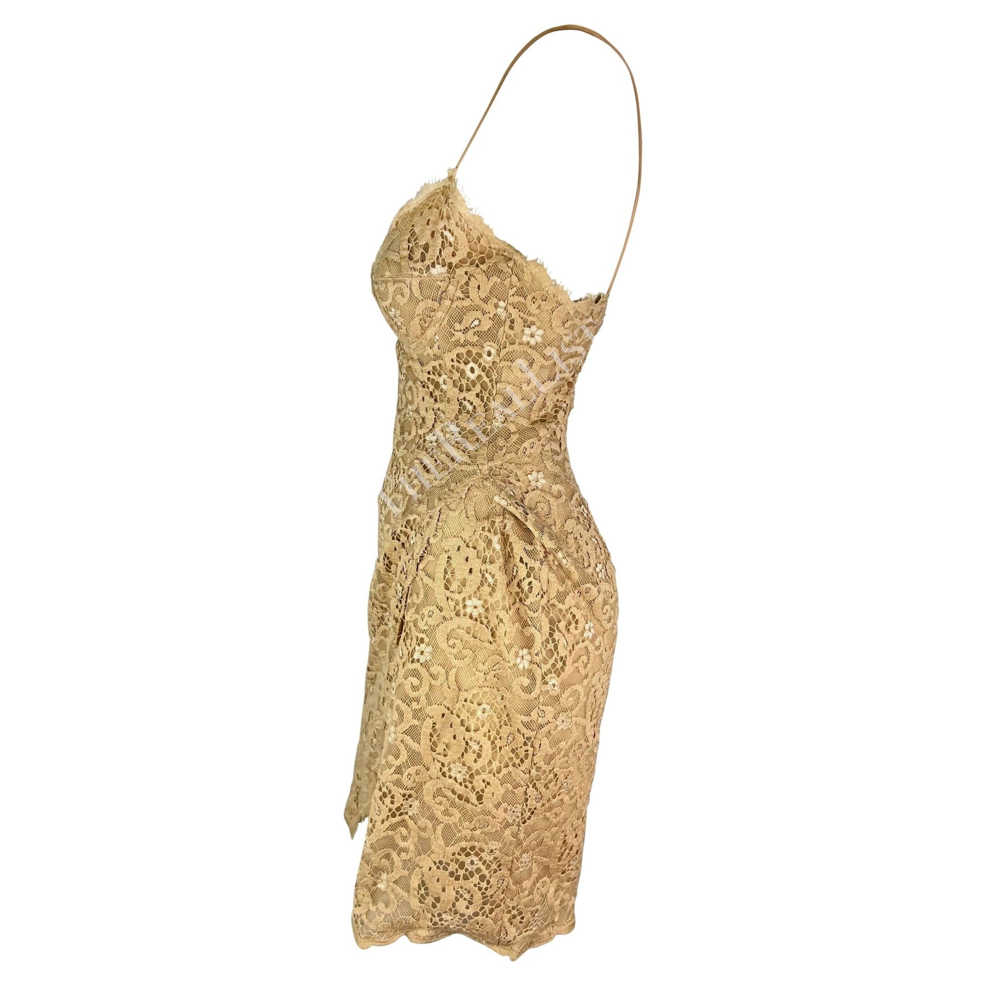 NWT S/S 1995 Donna Karan Runway Beige Lace Wrap Style Slip Dress - RealList
