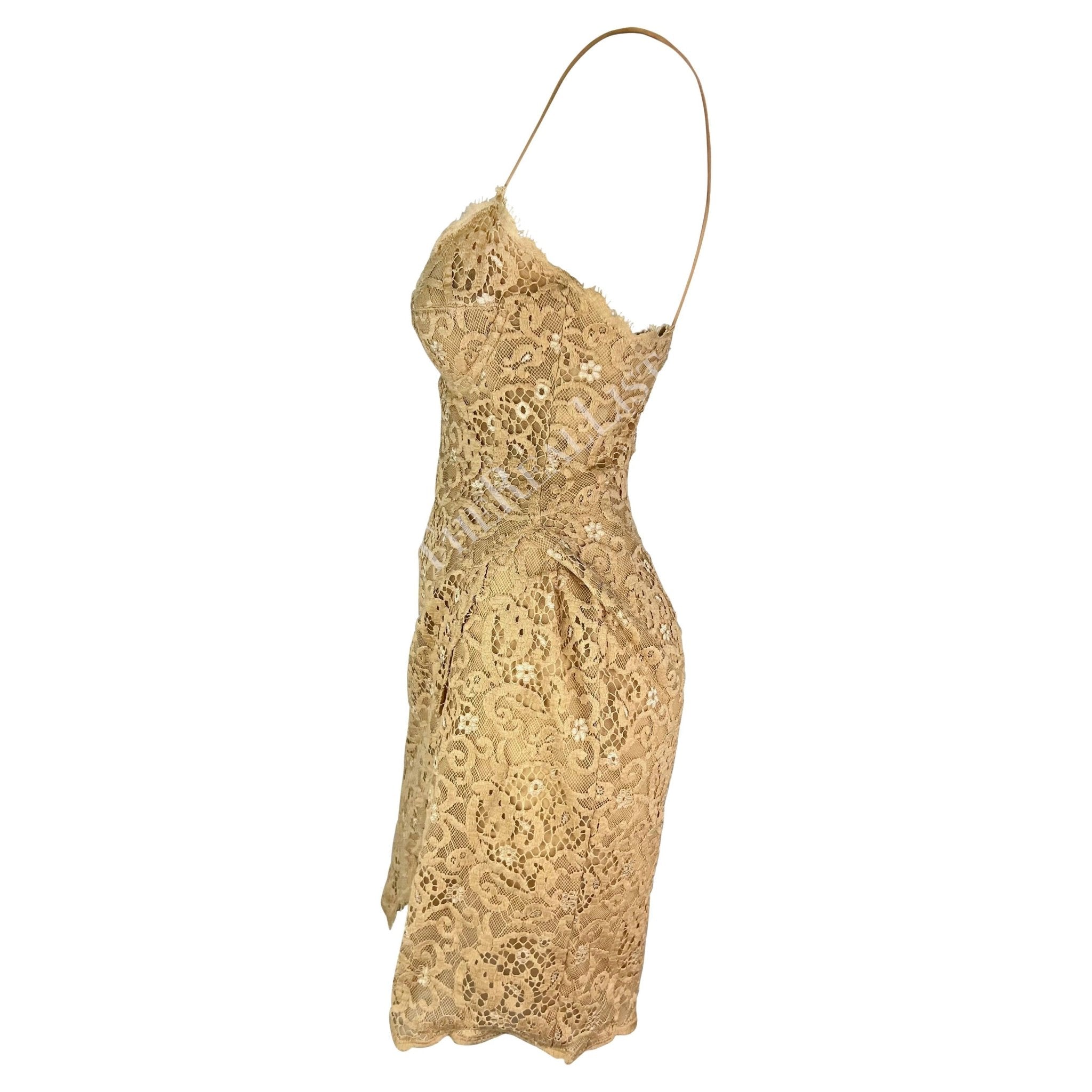 NWT S/S 1995 Donna Karan Runway Beige Lace Wrap Style Slip Dress - RealList