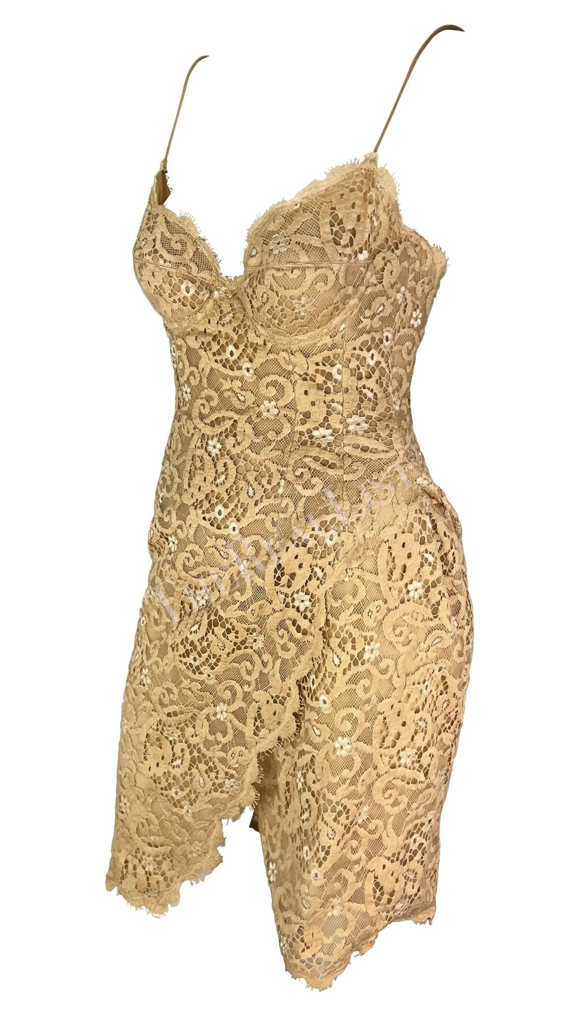 NWT S/S 1995 Donna Karan Runway Beige Lace Wrap Style Slip Dress - RealList