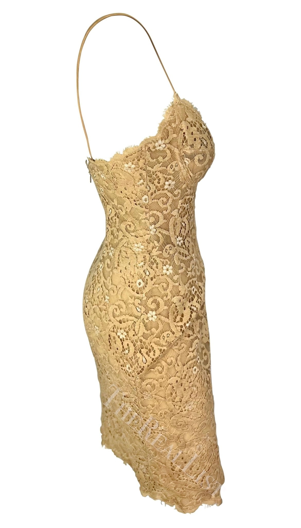 NWT S/S 1995 Donna Karan Runway Beige Lace Wrap Style Slip Dress - RealList