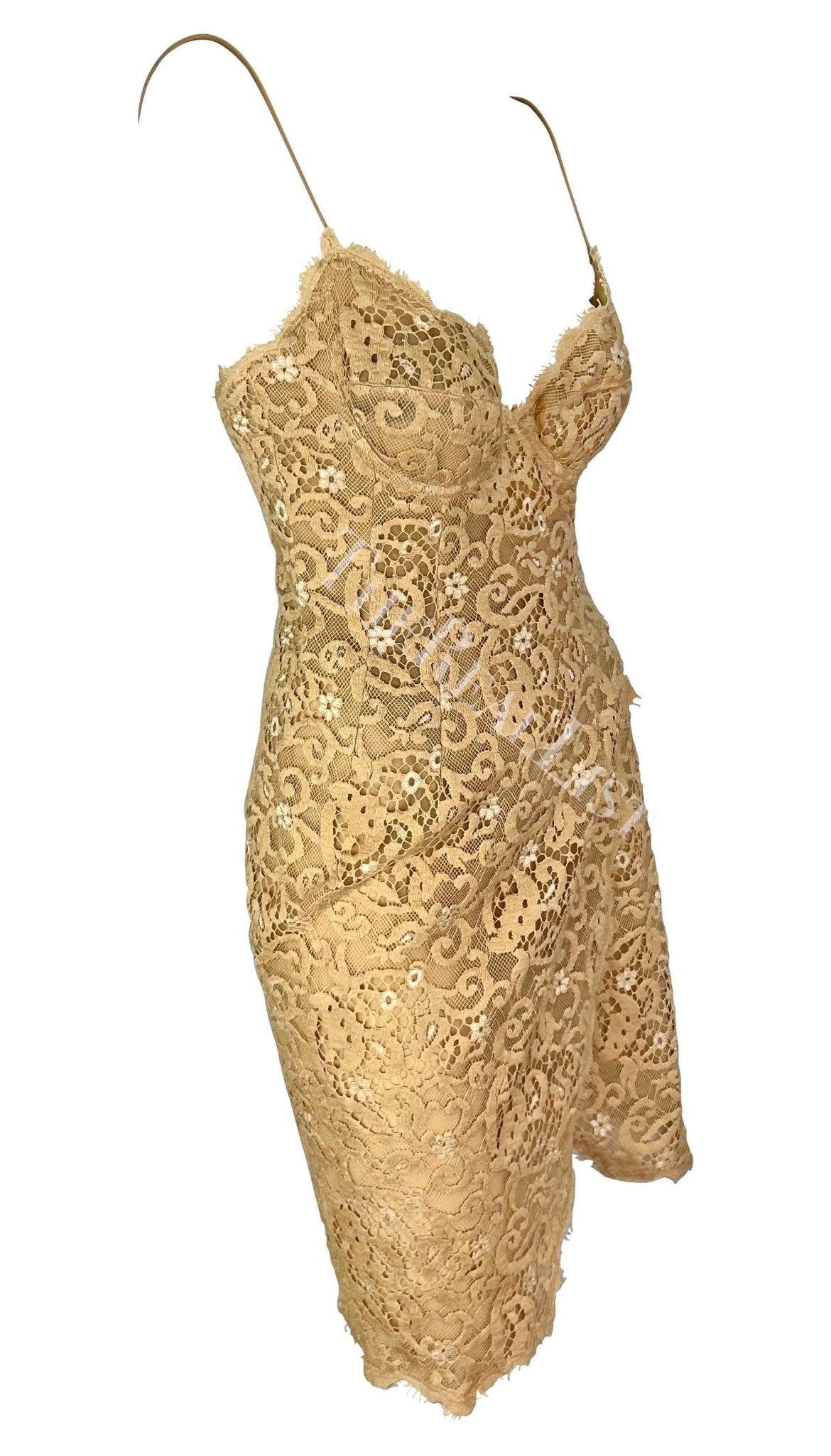 NWT S/S 1995 Donna Karan Runway Beige Lace Wrap Style Slip Dress - RealList