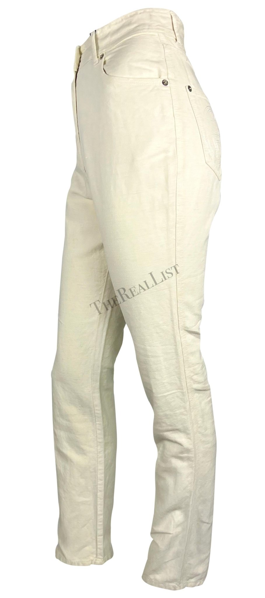 NWT S/S 1995 Gucci by Tom Ford GG Cream Cotton Linen Jeans - RealList
