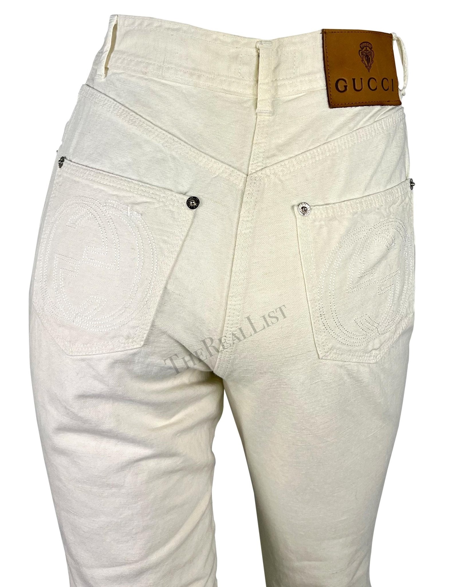 NWT S/S 1995 Gucci by Tom Ford GG Cream Cotton Linen Jeans - RealList