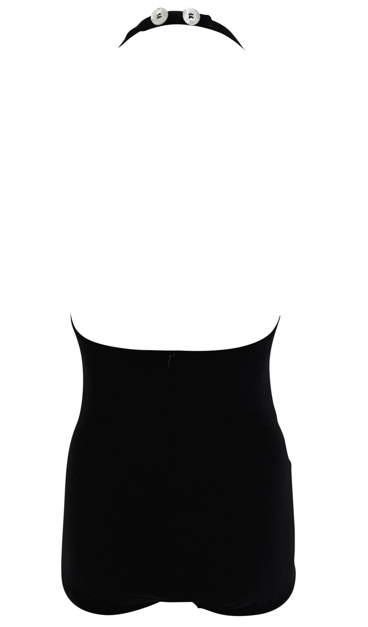 NWT S/S 1996 Dolce & Gabbana Black Pleated Logo Button One - Piece Swimsuit - RealList