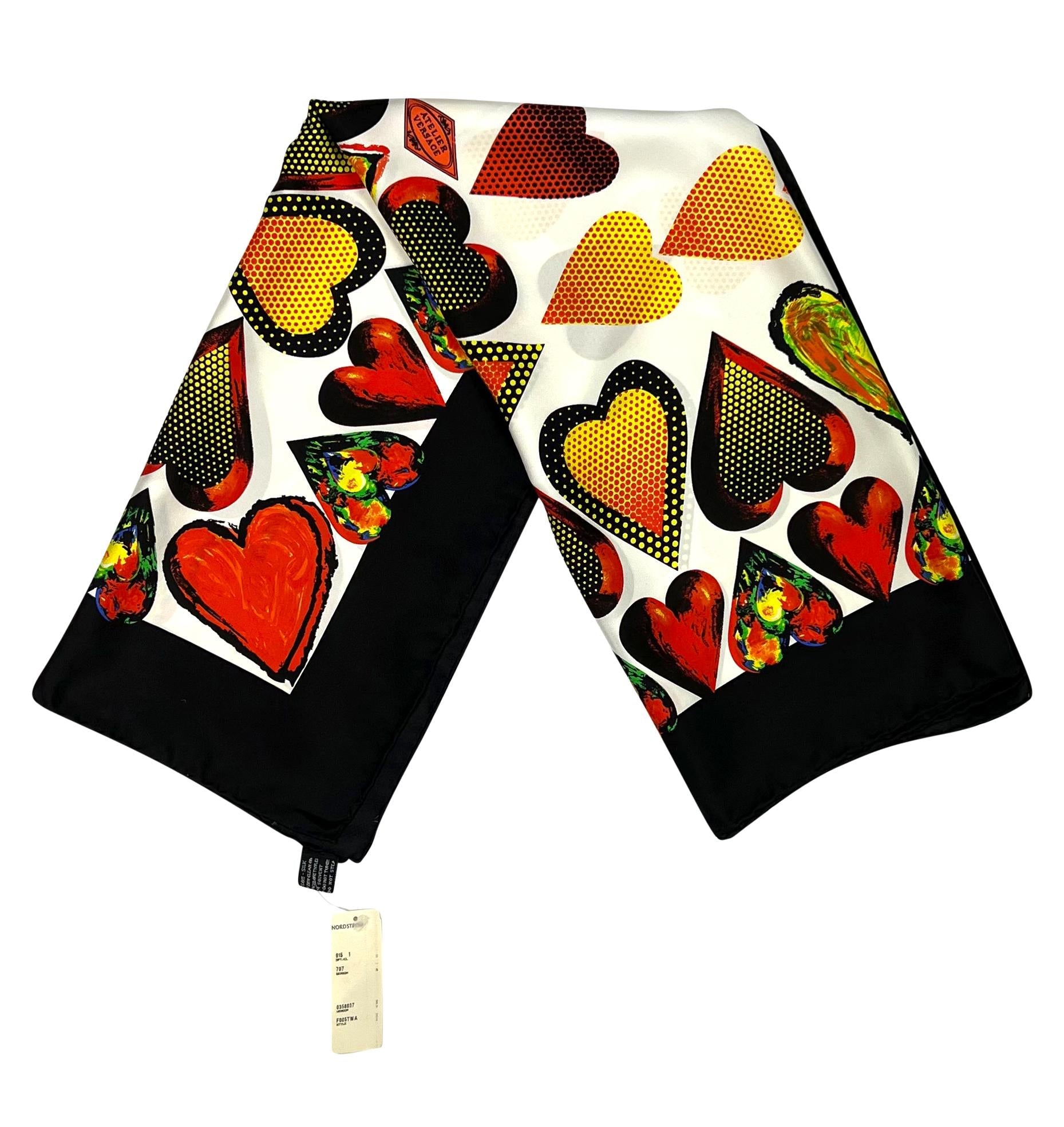 NWT S/S 1997 Gianni Versace Abstract Red White Heart Print Square Silk Scarf - RealList