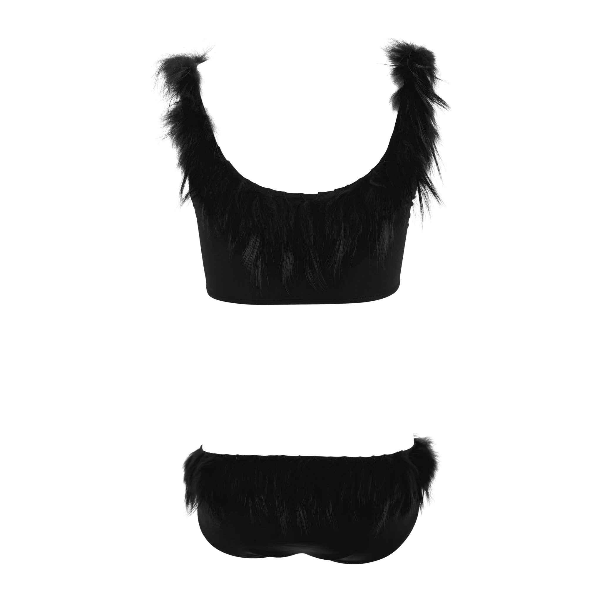 NWT S/S 1998 Fendi by Karl Lagerfeld Black Fur Appliqué Bikini Swimsuit Set - RealList