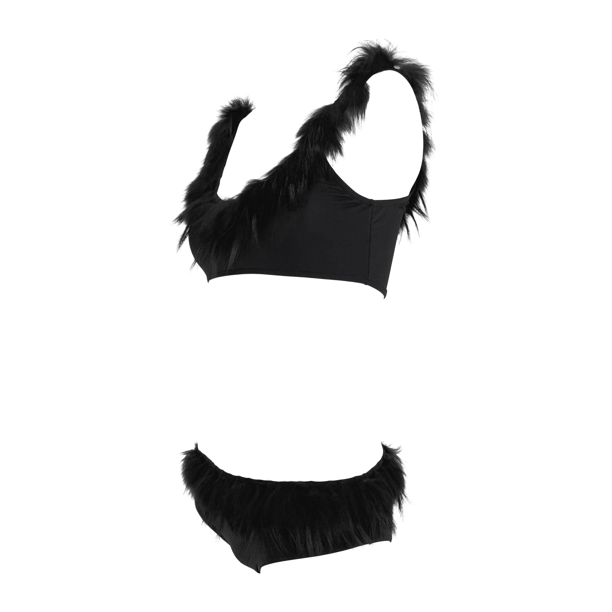 NWT S/S 1998 Fendi by Karl Lagerfeld Black Fur Appliqué Bikini Swimsuit Set - RealList