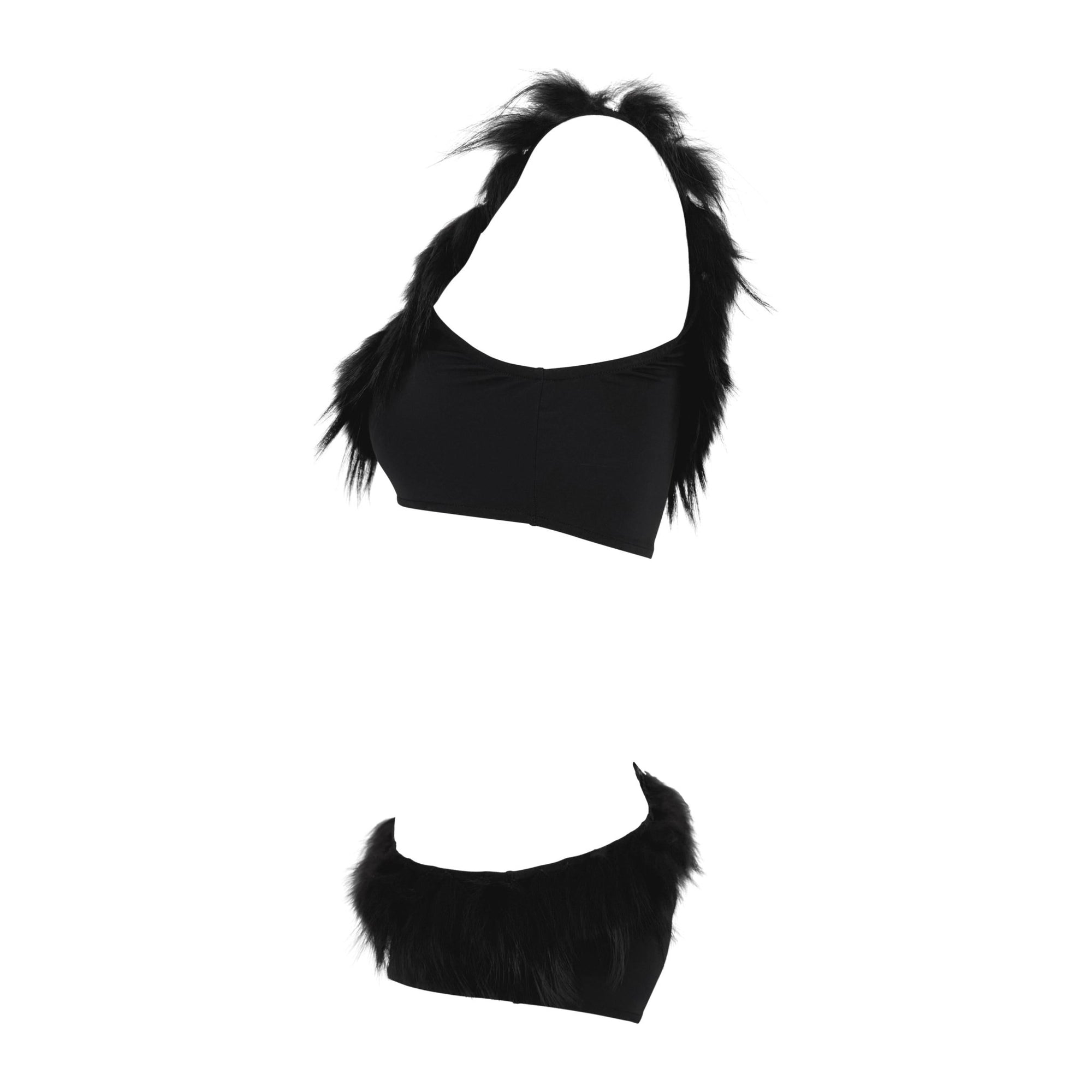 NWT S/S 1998 Fendi by Karl Lagerfeld Black Fur Appliqué Bikini Swimsuit Set - RealList