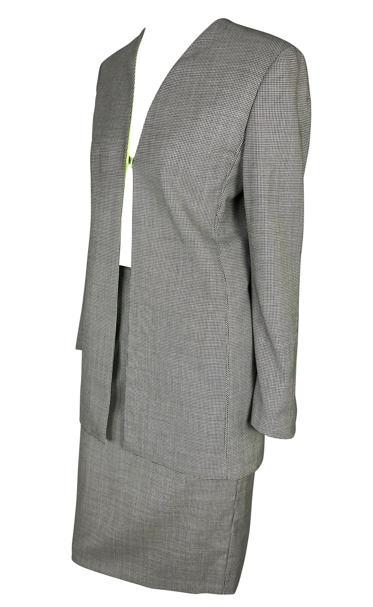 NWT S/S 1998 Gianni Versace by Donatella Houndstooth Tunic Suit Green Lining - RealList