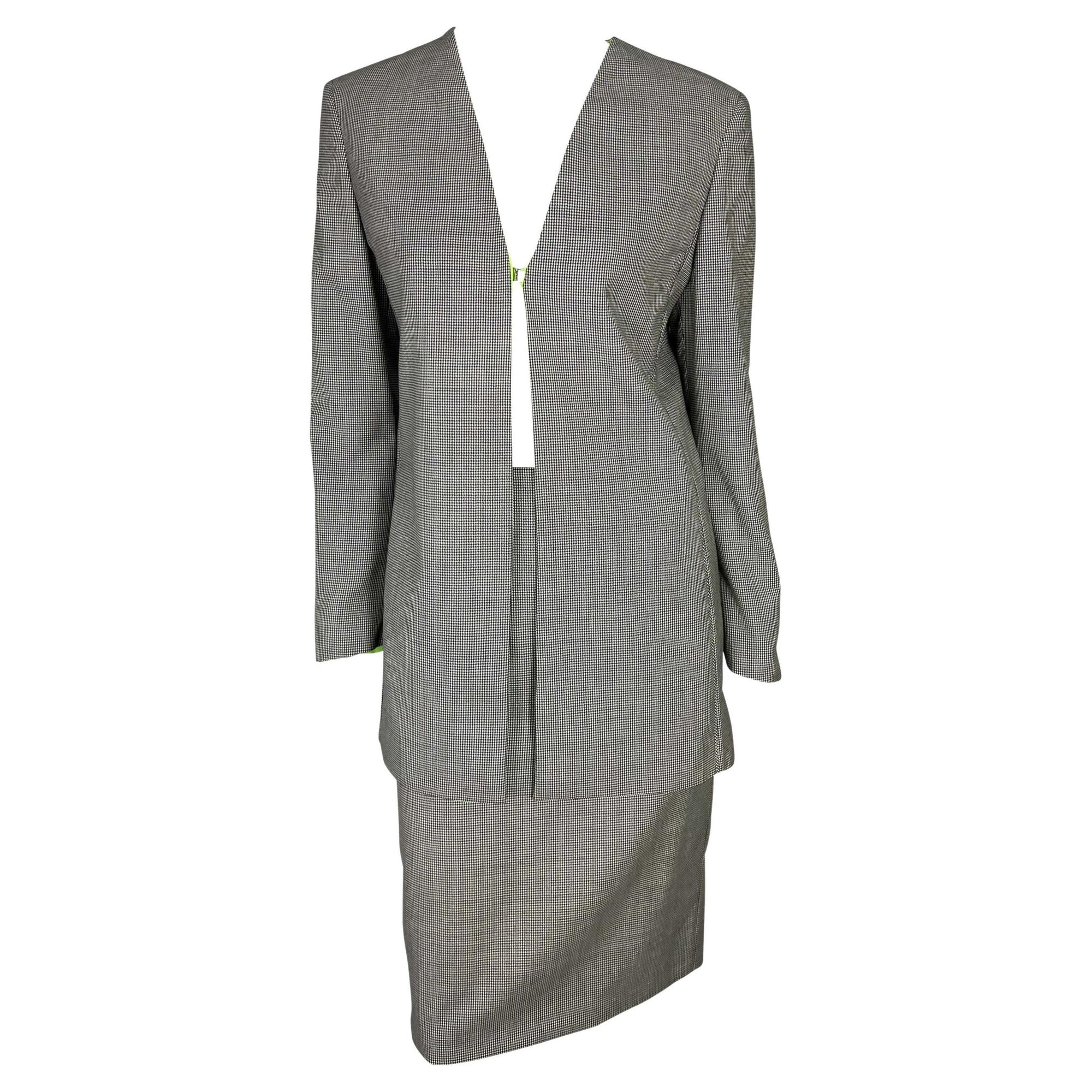NWT S/S 1998 Gianni Versace by Donatella Houndstooth Tunic Suit Green Lining - RealList