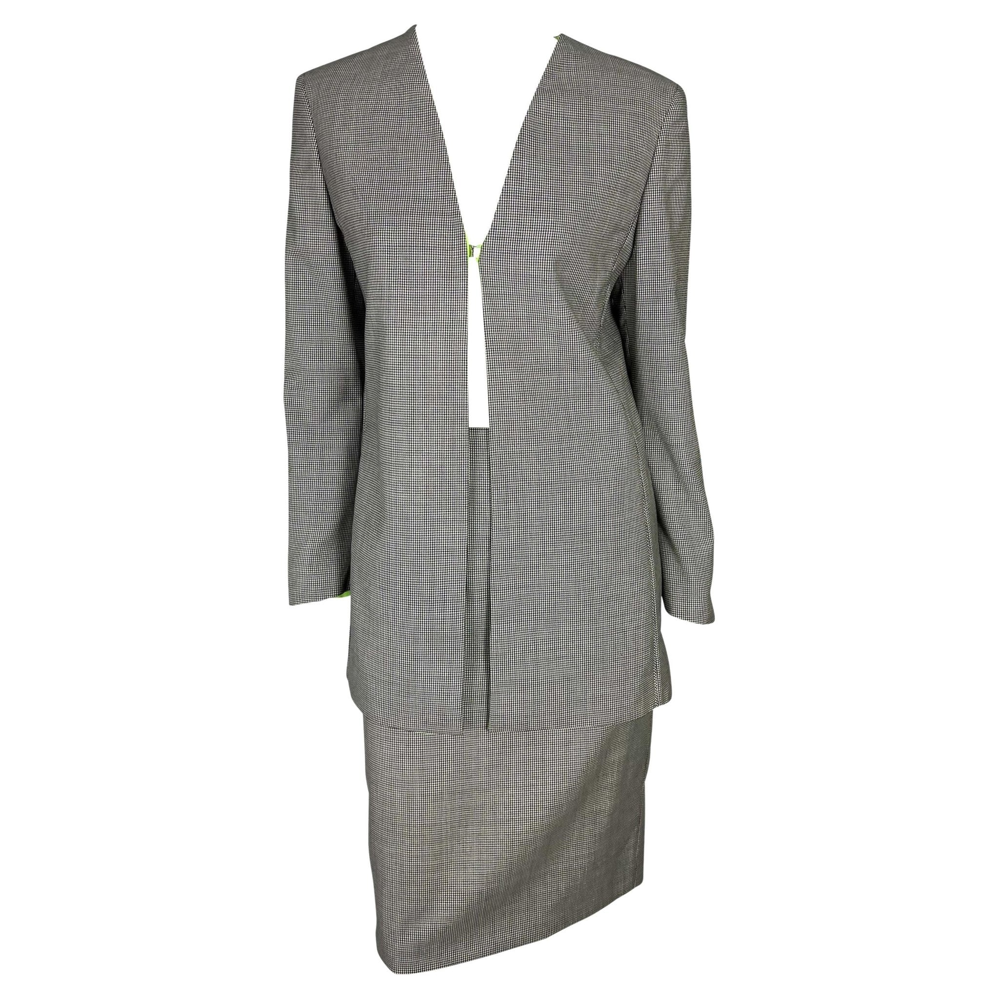 NWT S/S 1998 Gianni Versace by Donatella Houndstooth Tunic Suit Green Lining - RealList