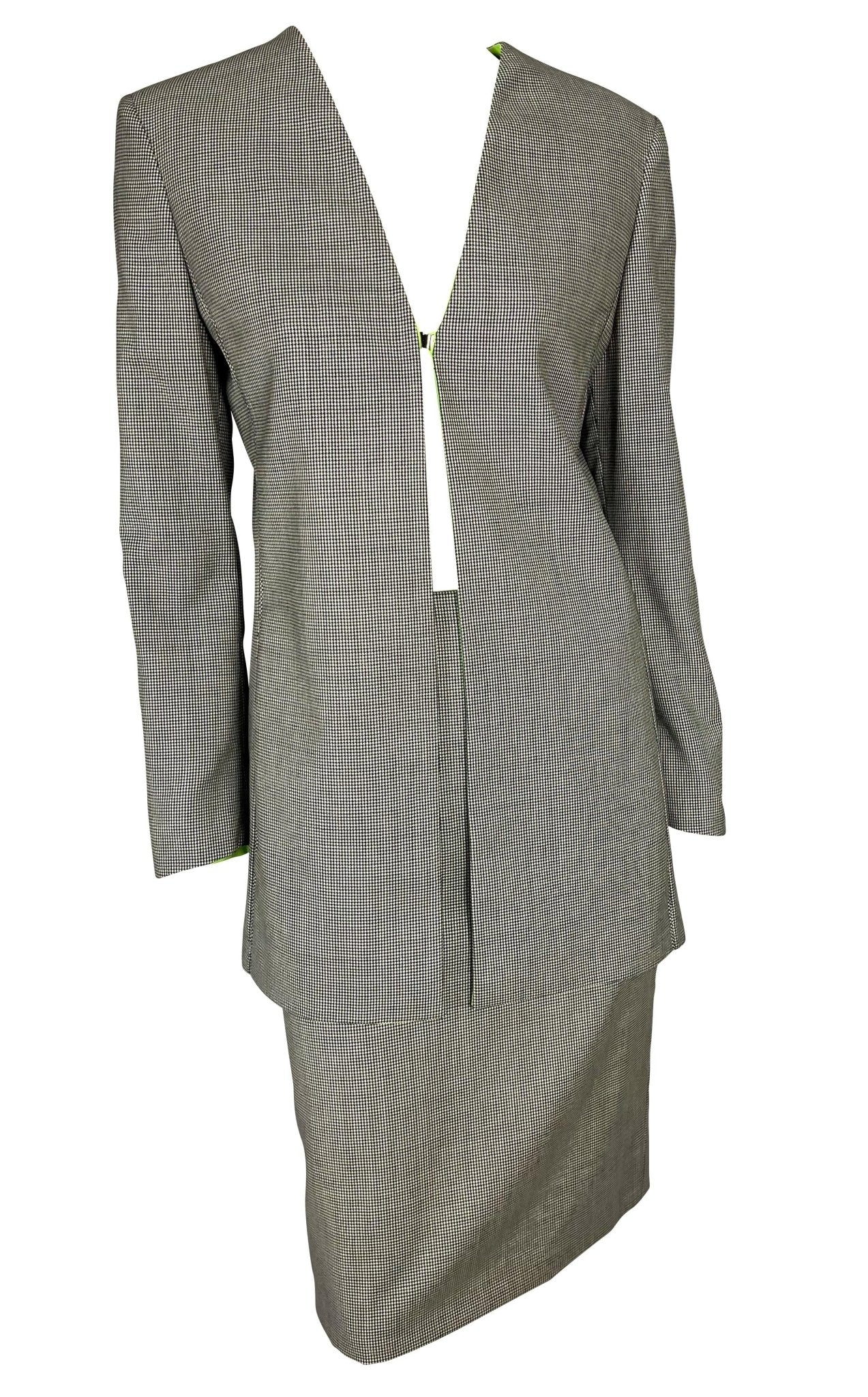 NWT S/S 1998 Gianni Versace by Donatella Houndstooth Tunic Suit Green Lining - RealList