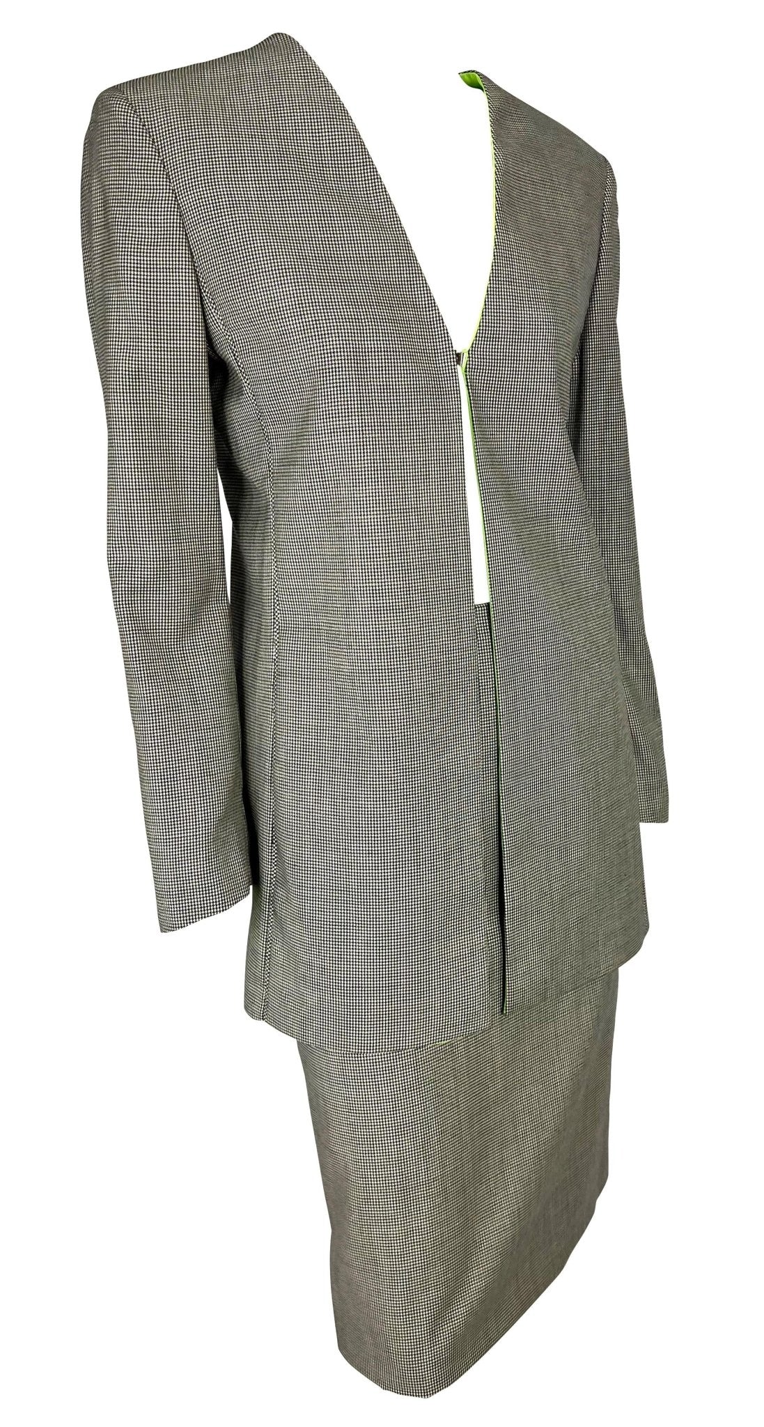 NWT S/S 1998 Gianni Versace by Donatella Houndstooth Tunic Suit Green Lining - RealList