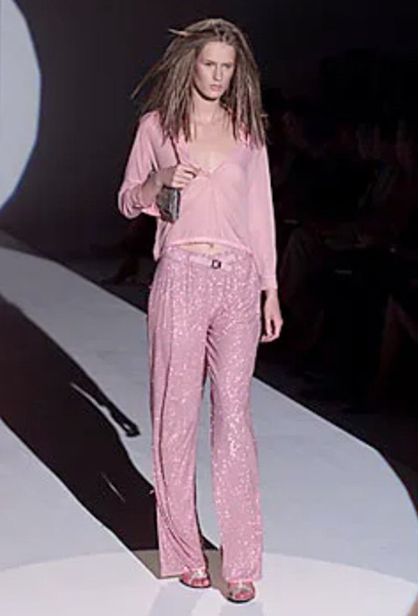 NWT S/S 2000 Gucci by Tom Ford Runway Ad Plunging Pink Collared Blouse Top - RealList