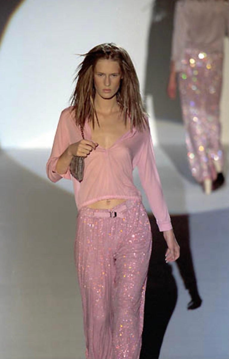 NWT S/S 2000 Gucci by Tom Ford Runway Ad Plunging Pink Collared Blouse Top - RealList