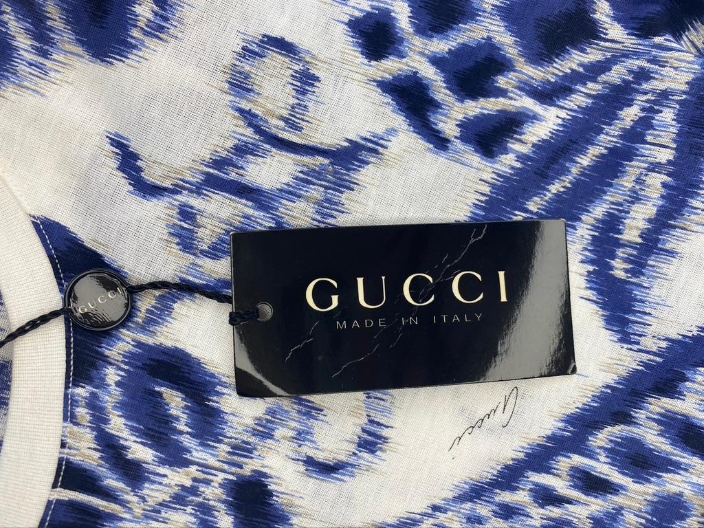 NWT S/S 2000 Gucci by Tom Ford White Navy Havana Logo Print Cotton T-Shirt - RealList