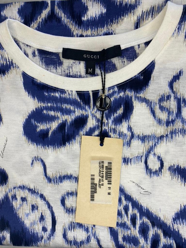 NWT S/S 2000 Gucci by Tom Ford White Navy Havana Logo Print Cotton T-Shirt - RealList