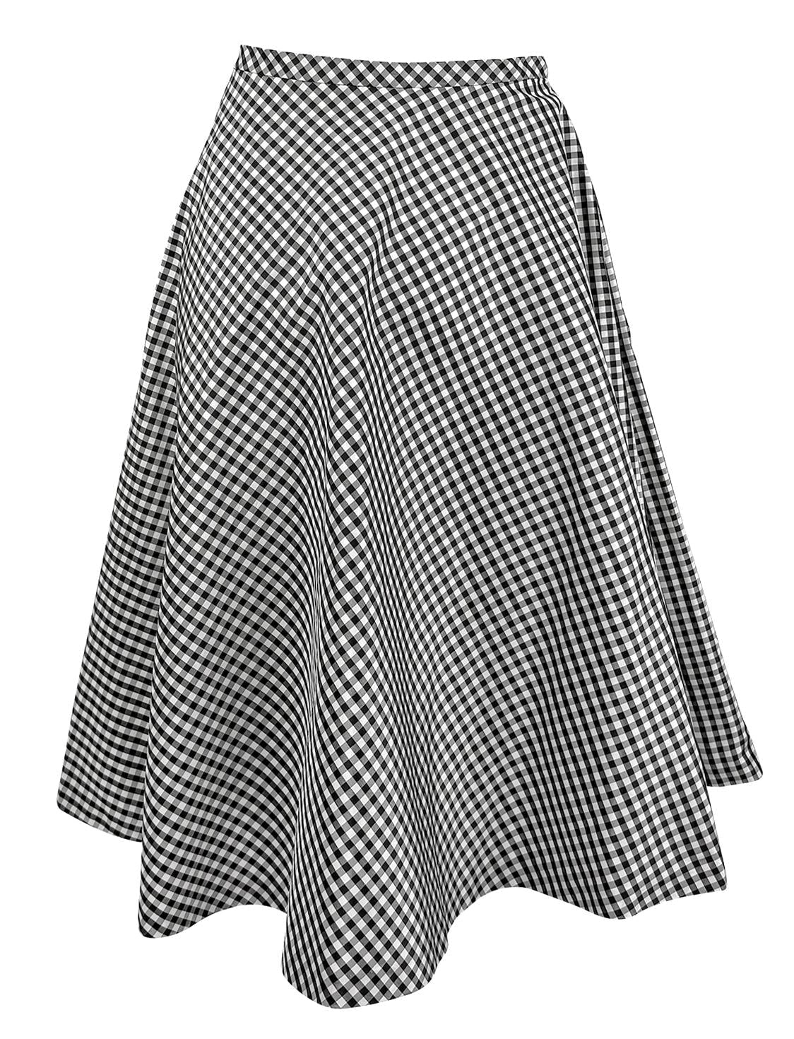 NWT S/S 2000 Ralph Lauren White Black Gingham Silk Taffeta Flare Midi Skirt - RealList