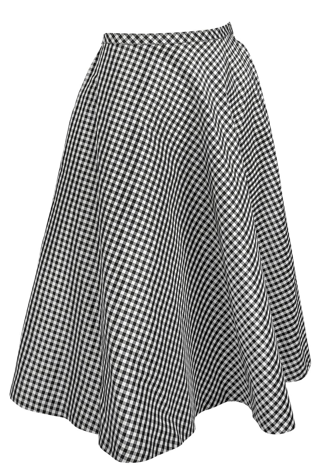 NWT S/S 2000 Ralph Lauren White Black Gingham Silk Taffeta Flare Midi Skirt - RealList