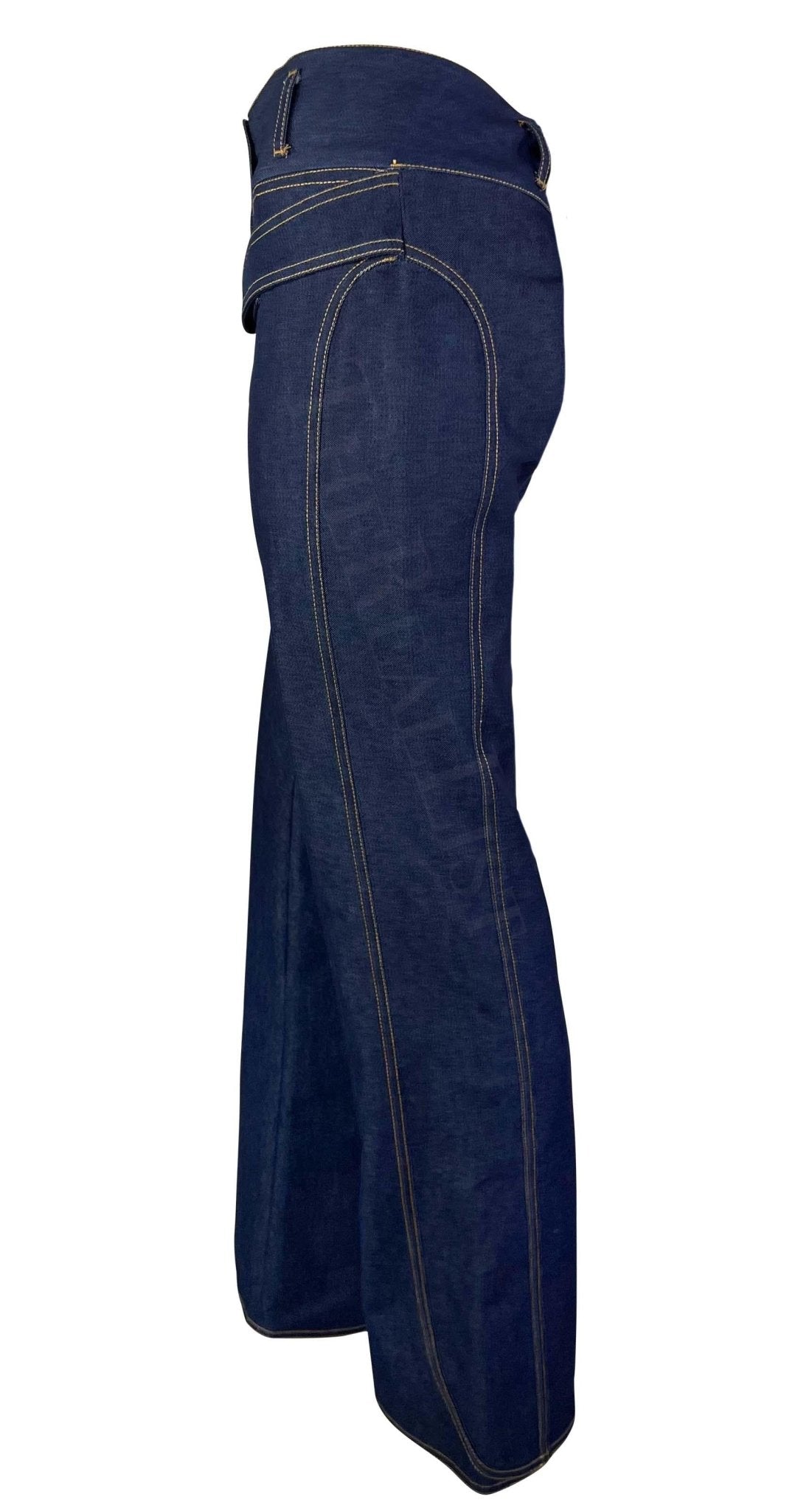 NWT S/S 2001 Dolce & Gabbana Runway Logo Gold Buckle Denim Blue Jeans - RealList