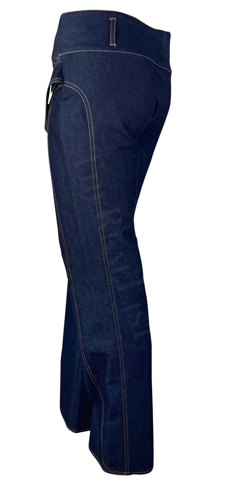 NWT S/S 2001 Dolce & Gabbana Runway Logo Gold Buckle Denim Blue Jeans - RealList