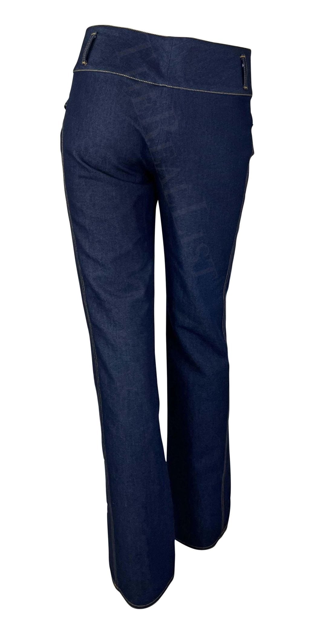 NWT S/S 2001 Dolce & Gabbana Runway Logo Gold Buckle Denim Blue Jeans - RealList