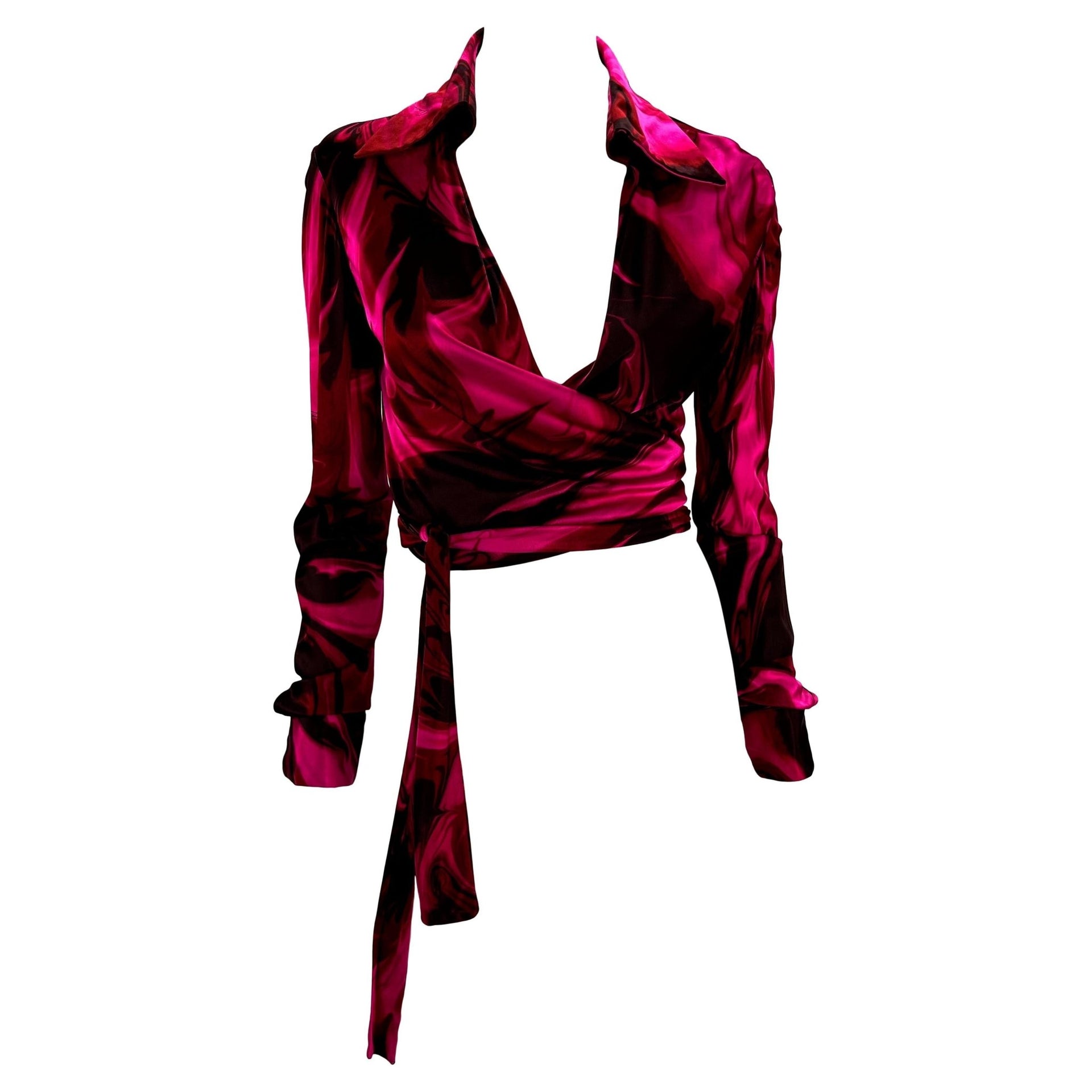 NWT S/S 2001 Gucci by Tom Ford Pink Magma Print Viscose Wrap Blouse - RealList