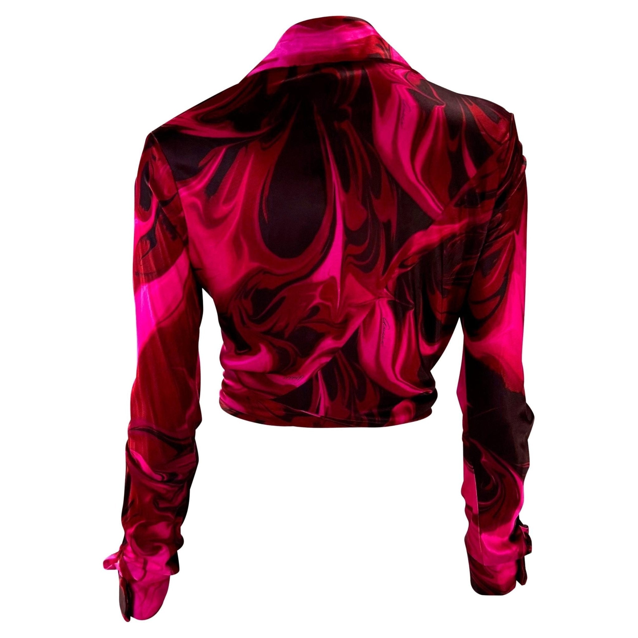 NWT S/S 2001 Gucci by Tom Ford Pink Magma Print Viscose Wrap Blouse - RealList