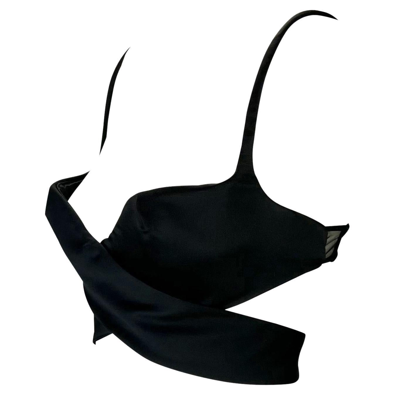 NWT S/S 2001 Gucci by Tom Ford Runway Black Satin Crossover Bralette Top - RealList