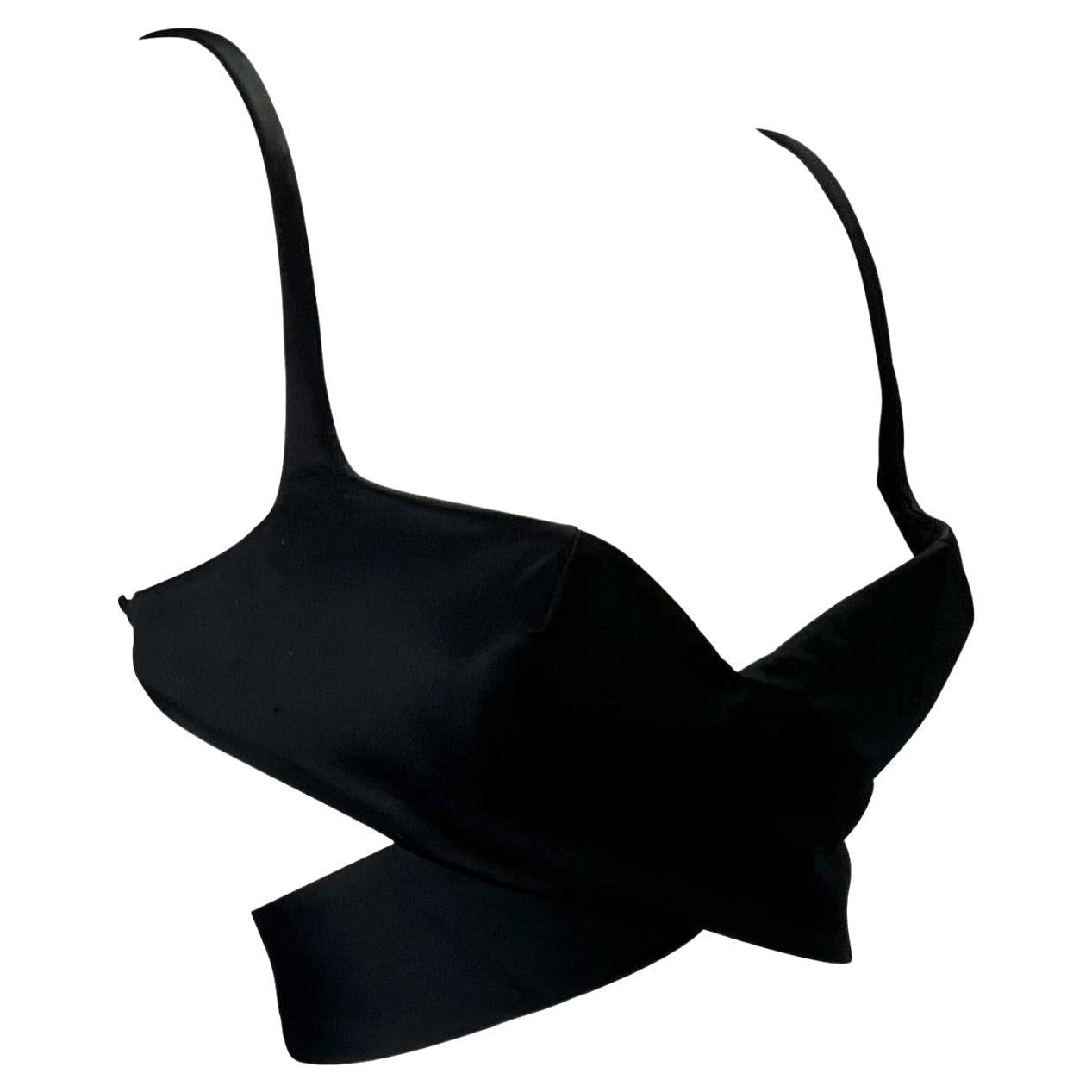 NWT S/S 2001 Gucci by Tom Ford Runway Black Satin Crossover Bralette Top - RealList