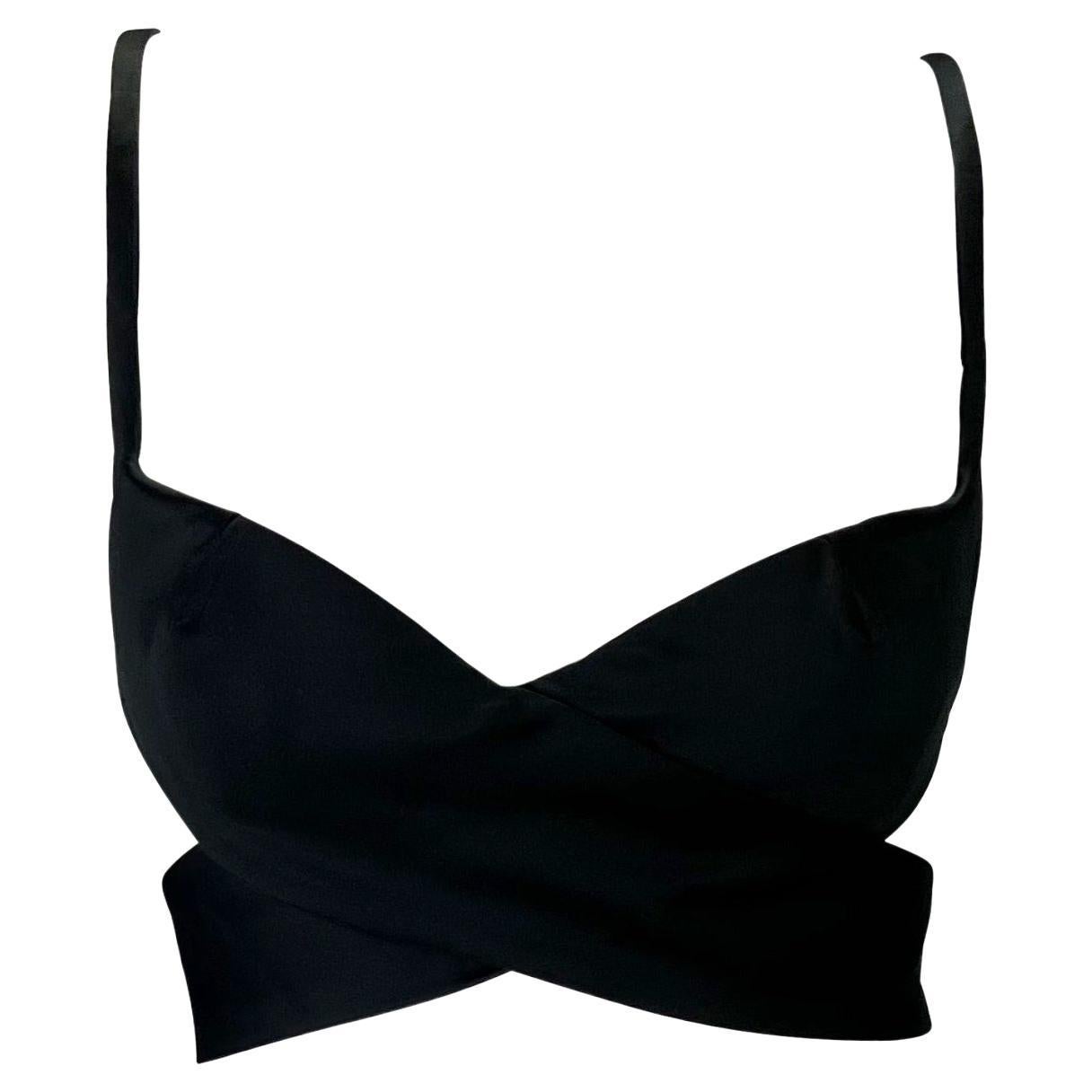 NWT S/S 2001 Gucci by Tom Ford Runway Black Satin Crossover Bralette Top - RealList
