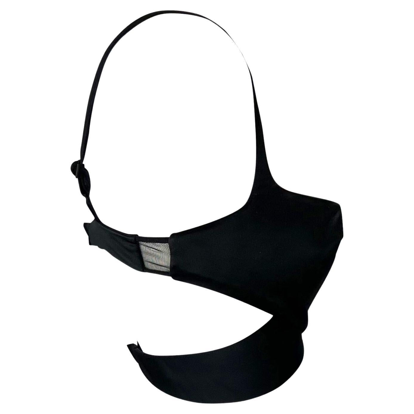 NWT S/S 2001 Gucci by Tom Ford Runway Black Satin Crossover Bralette Top - RealList