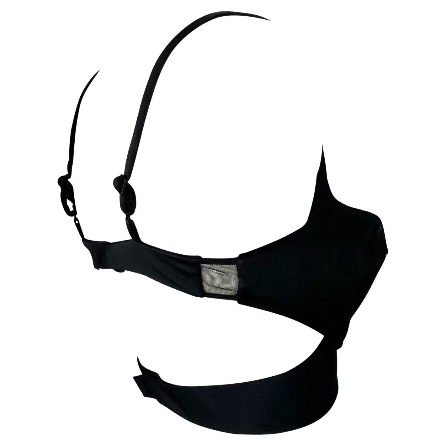 NWT S/S 2001 Gucci by Tom Ford Runway Black Satin Crossover Bralette Top - RealList