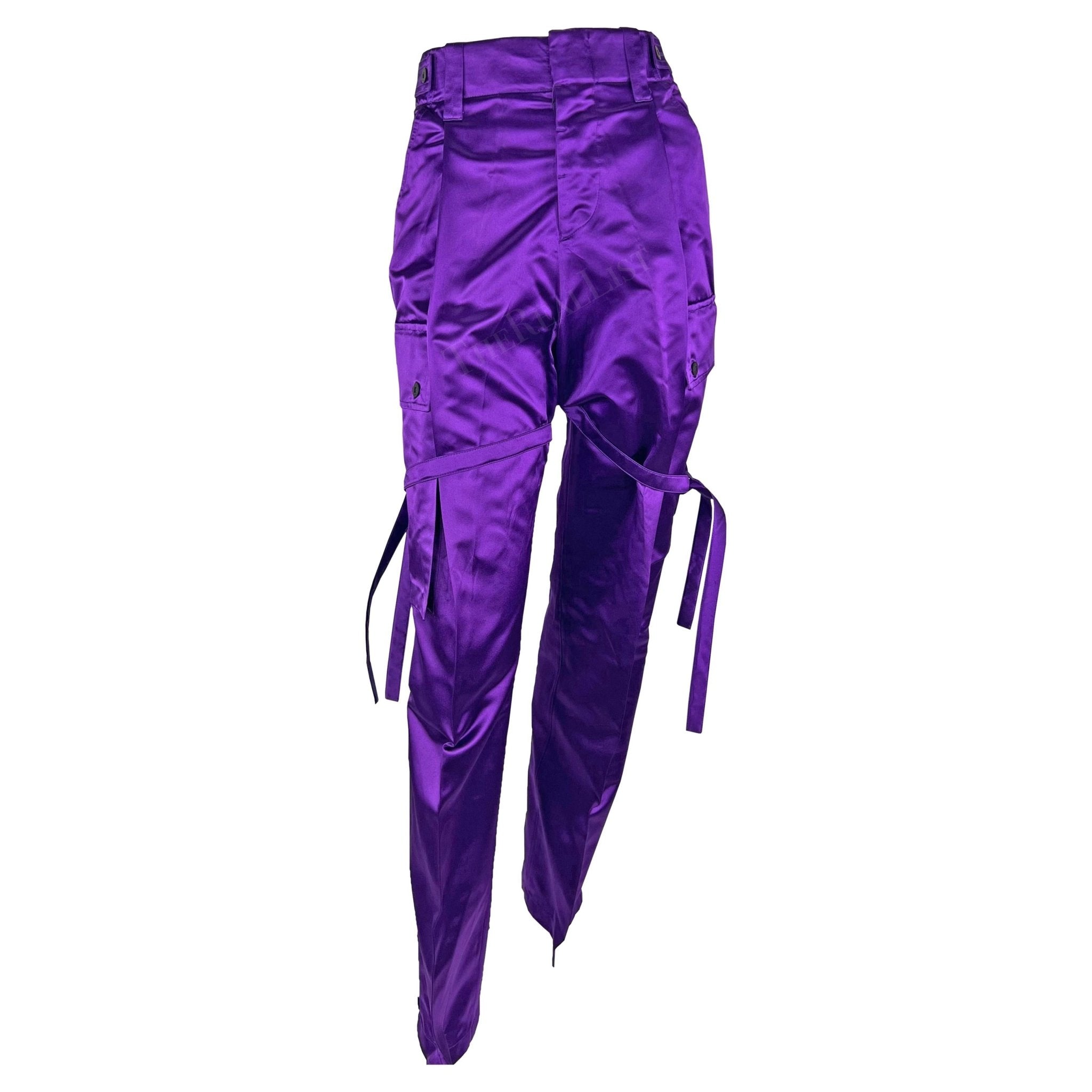 NWT S/S 2001 Gucci by Tom Ford Runway Purple Satin Tie Wide Leg Cargo Pants - RealList