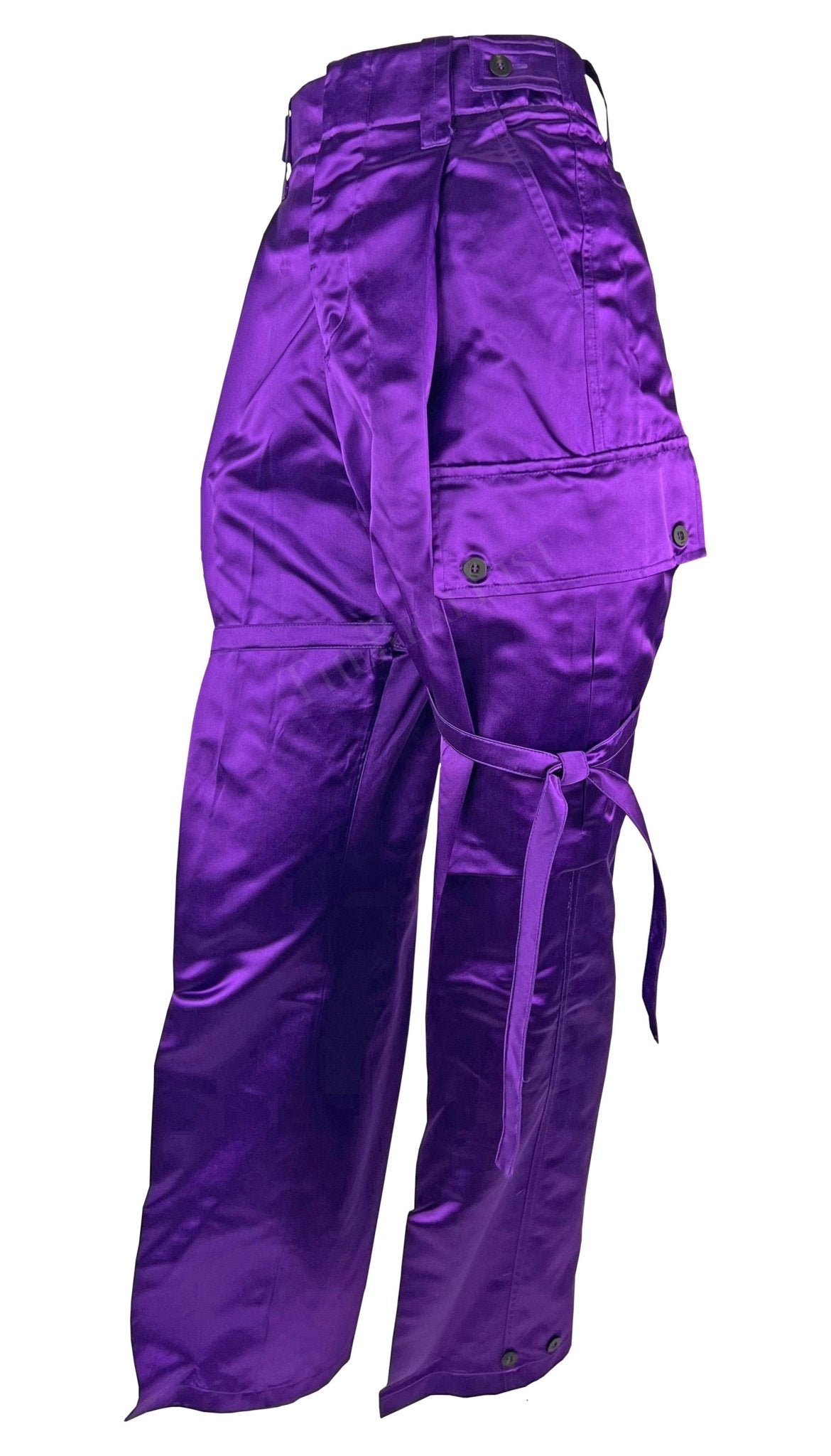 NWT S/S 2001 Gucci by Tom Ford Runway Purple Satin Tie Wide Leg Cargo Pants - RealList