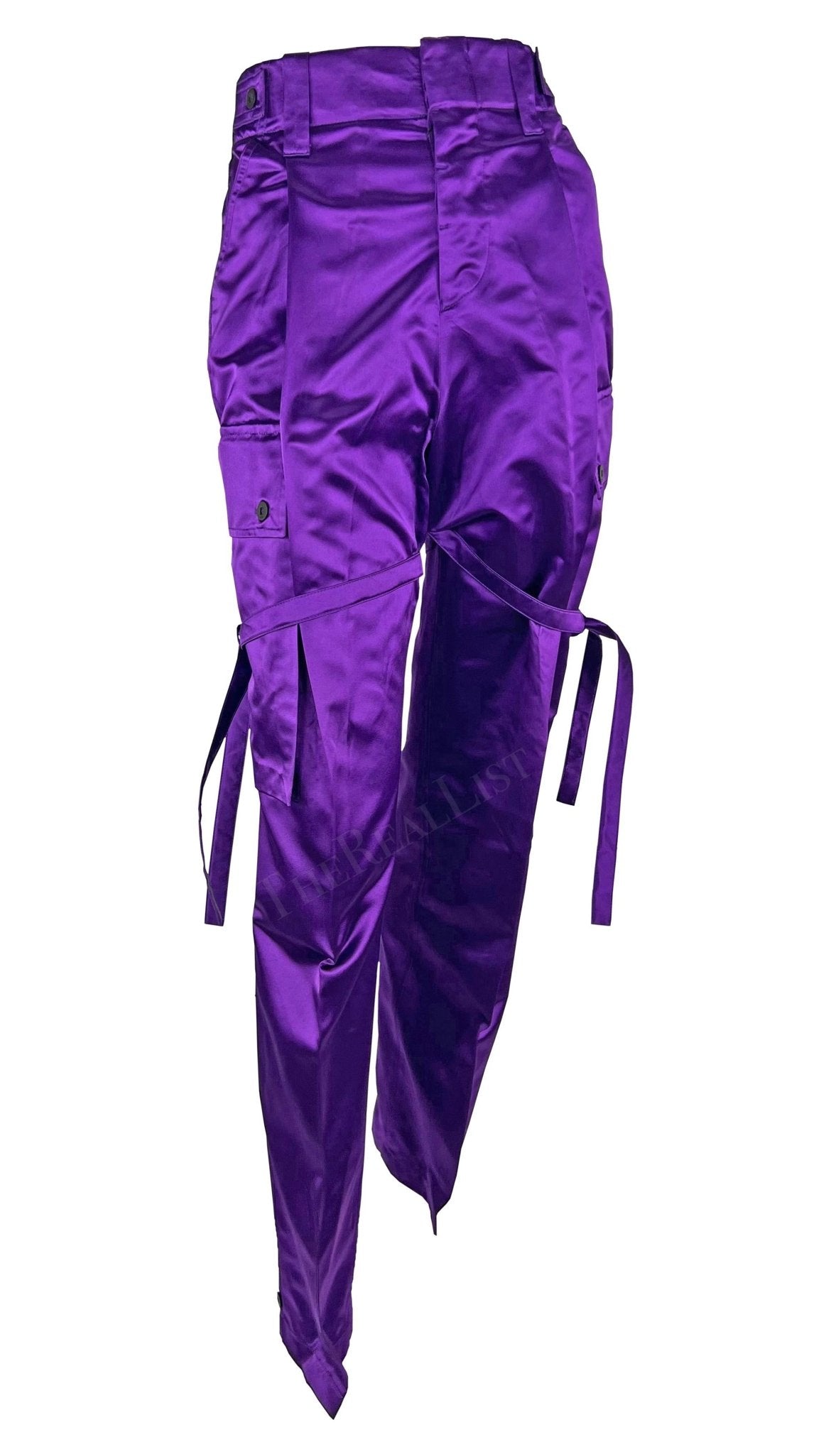 NWT S/S 2001 Gucci by Tom Ford Runway Purple Satin Tie Wide Leg Cargo Pants - RealList
