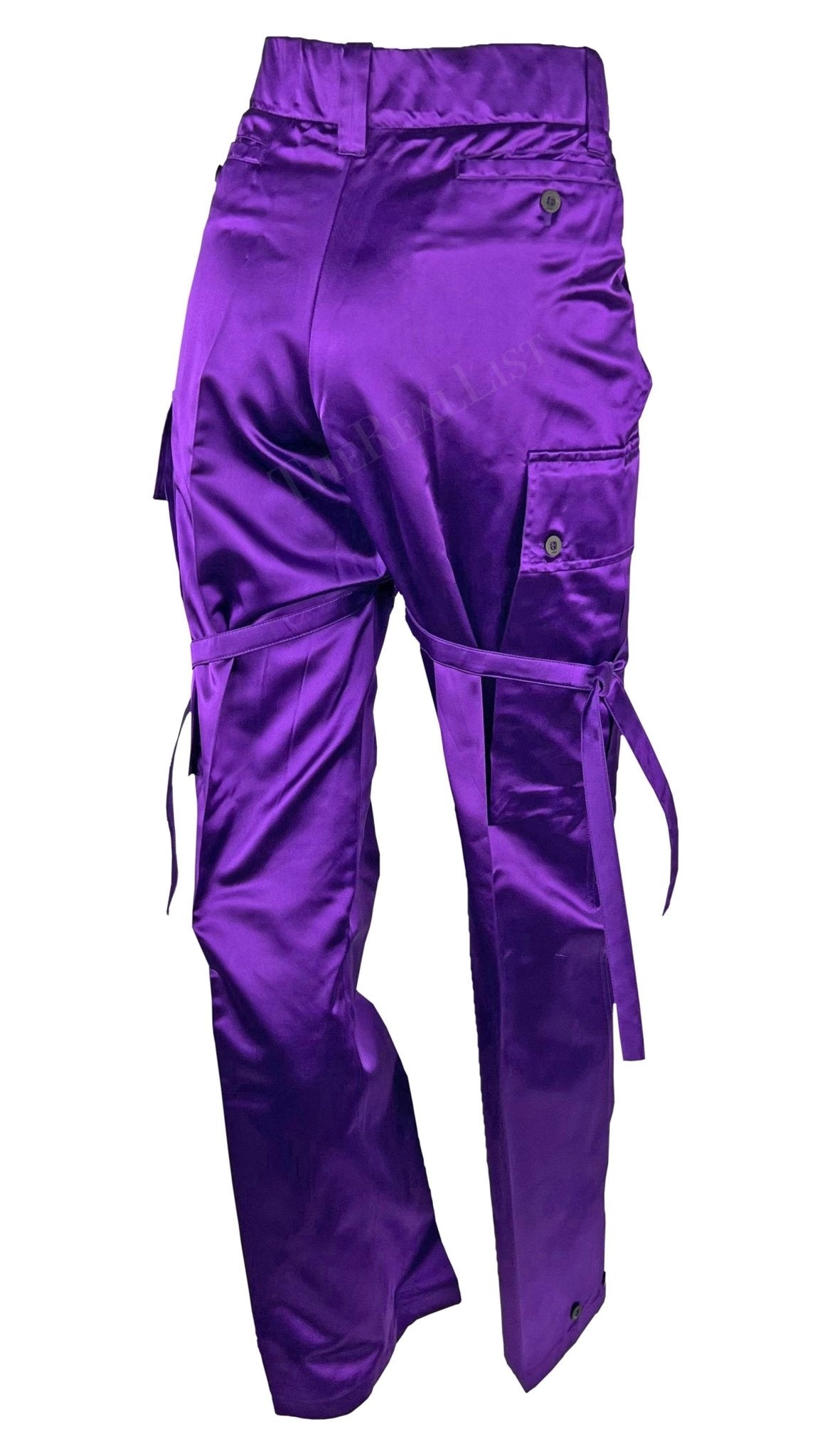 NWT S/S 2001 Gucci by Tom Ford Runway Purple Satin Tie Wide Leg Cargo Pants - RealList