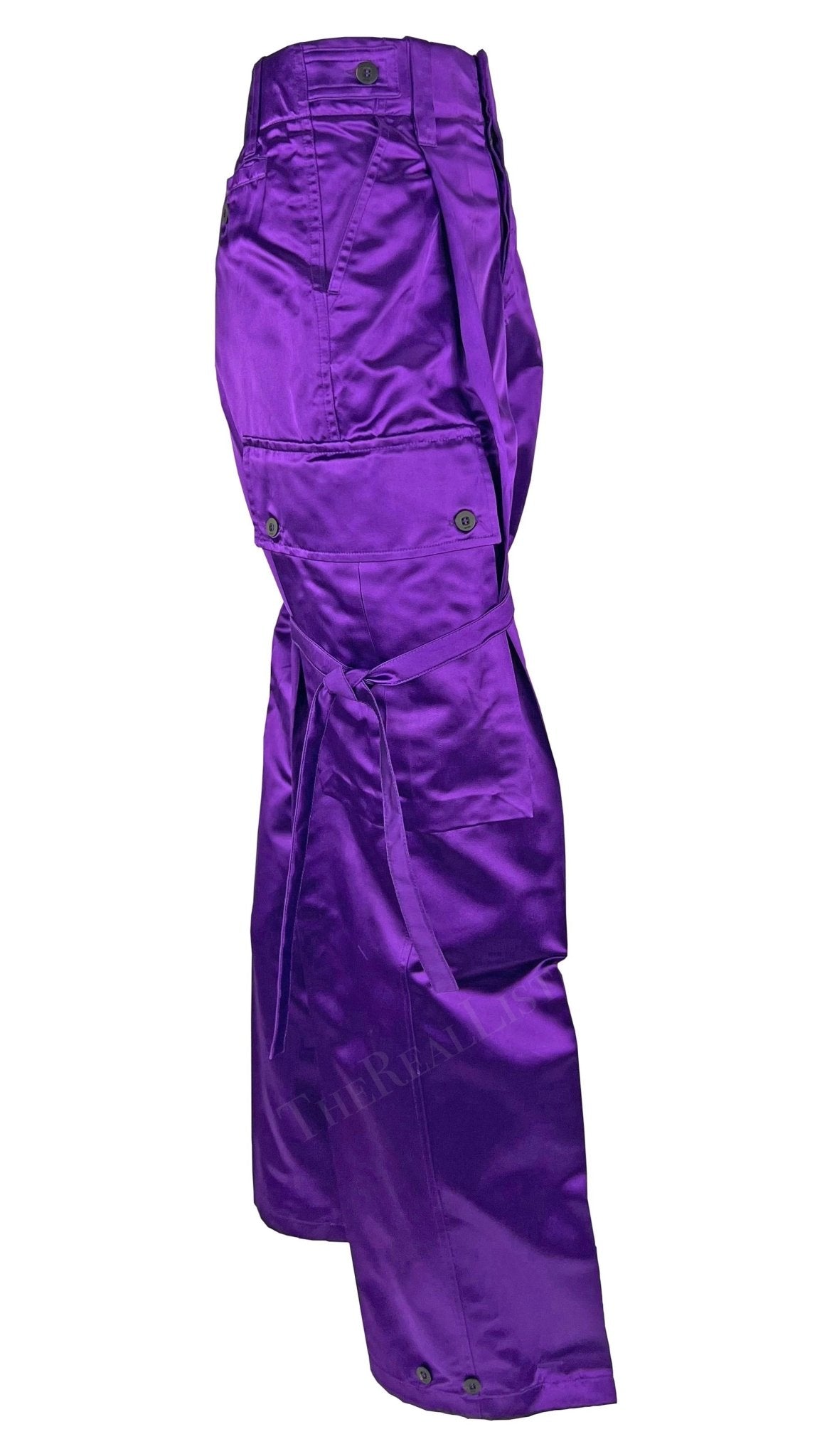 NWT S/S 2001 Gucci by Tom Ford Runway Purple Satin Tie Wide Leg Cargo Pants - RealList