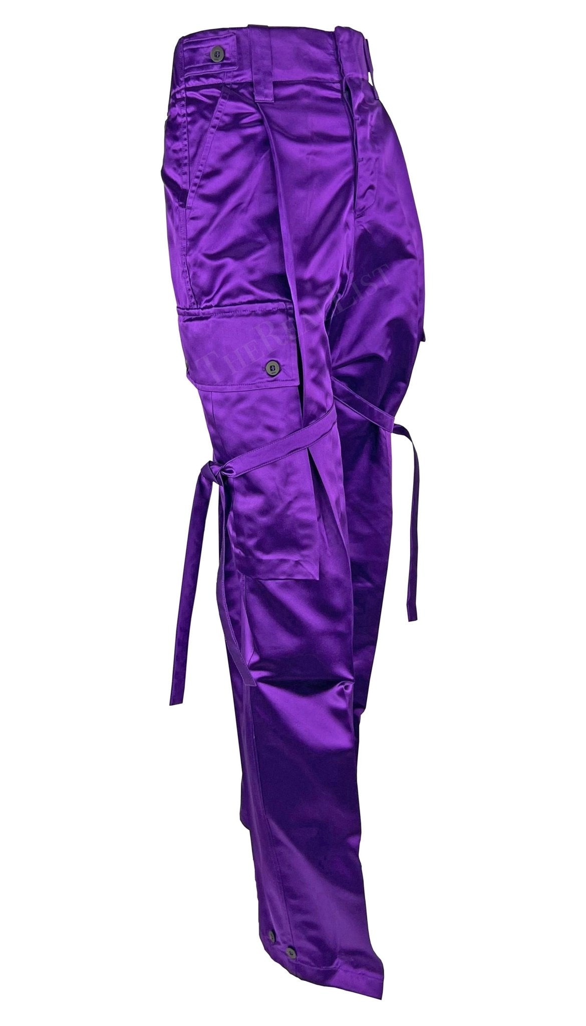 NWT S/S 2001 Gucci by Tom Ford Runway Purple Satin Tie Wide Leg Cargo Pants - RealList
