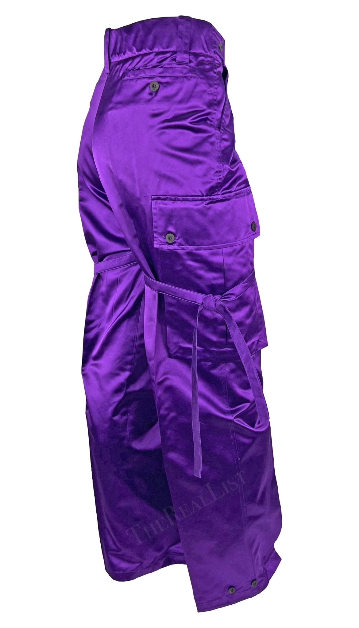 NWT S/S 2001 Gucci by Tom Ford Runway Purple Satin Tie Wide Leg Cargo Pants - RealList